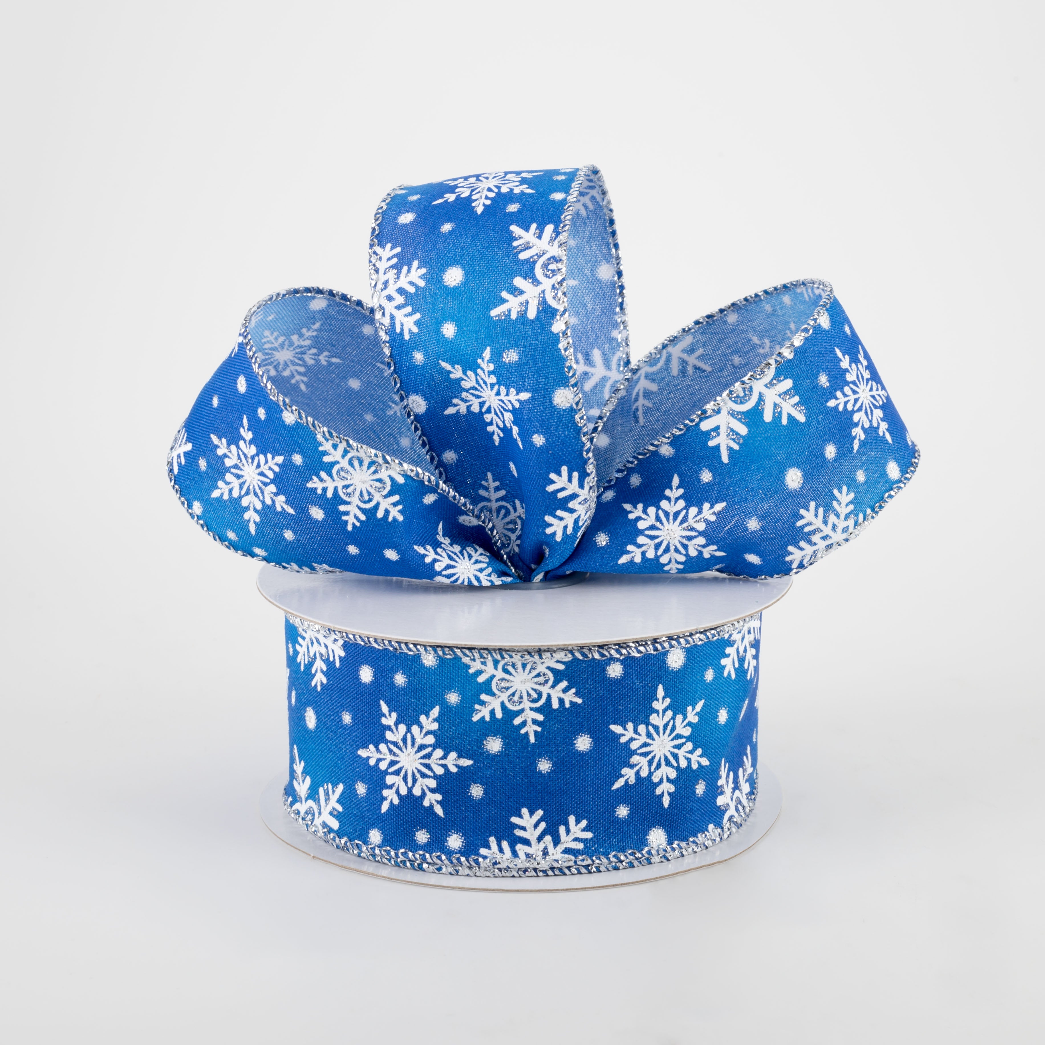 1.5" Iridescent Snowflake Ribbon: Royal Blue (10 Yards) Lifestyle Photo