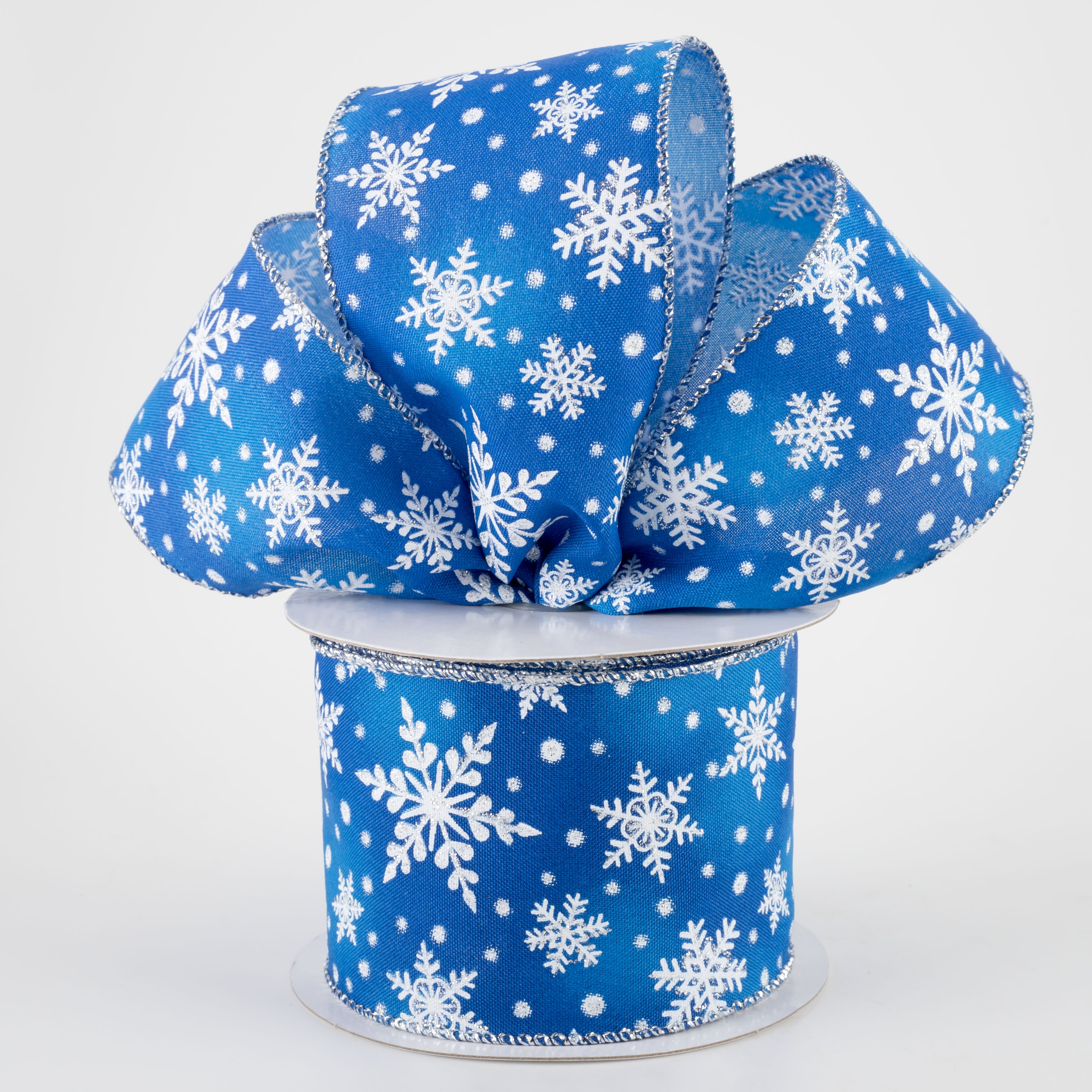 2.5" Iridescent Snowflake Ribbon: Royal Blue (10 Yards) Lifestyle Photo