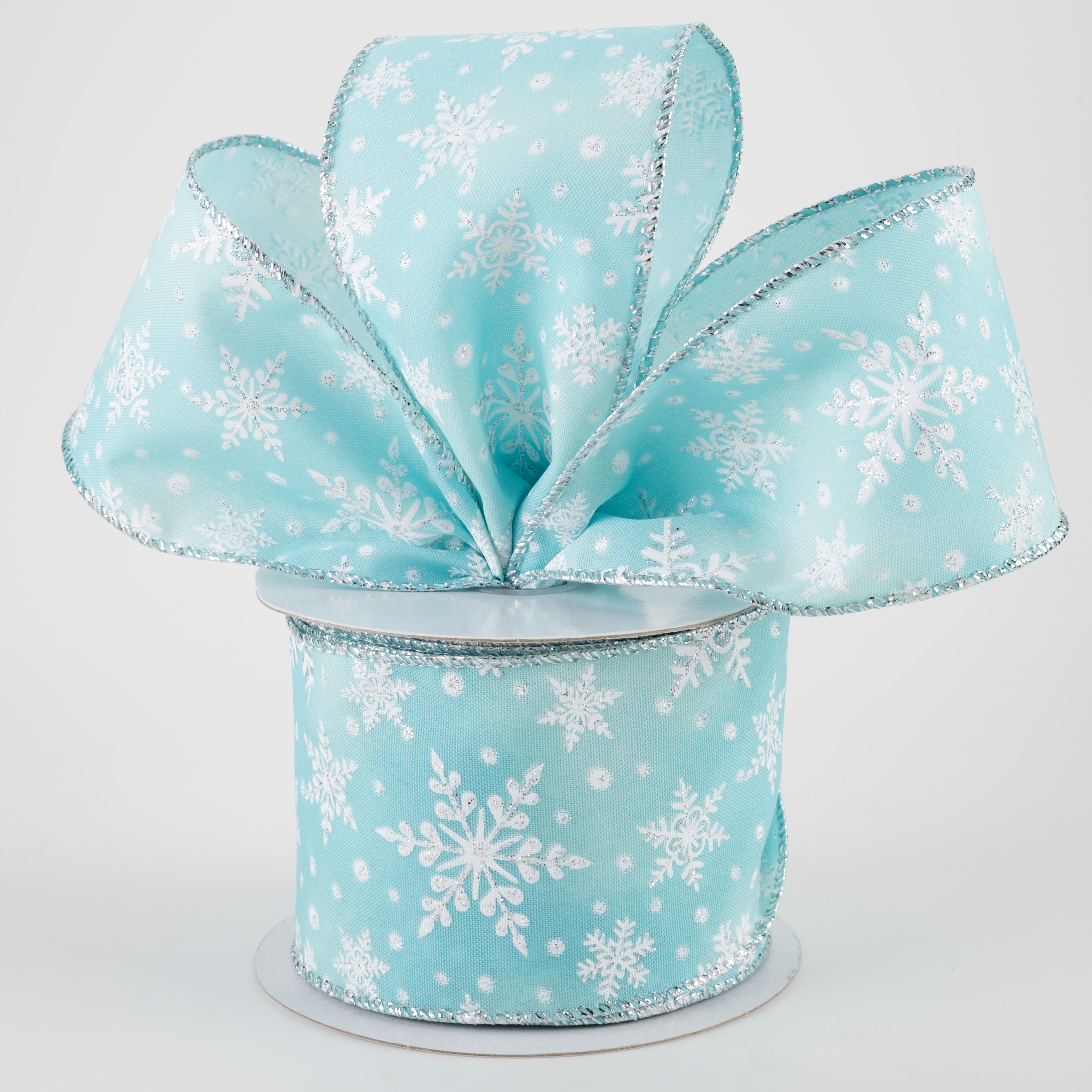 2.5" Iridescent Snowflake Ribbon: Teal (10 Yards) Lifestyle Photo