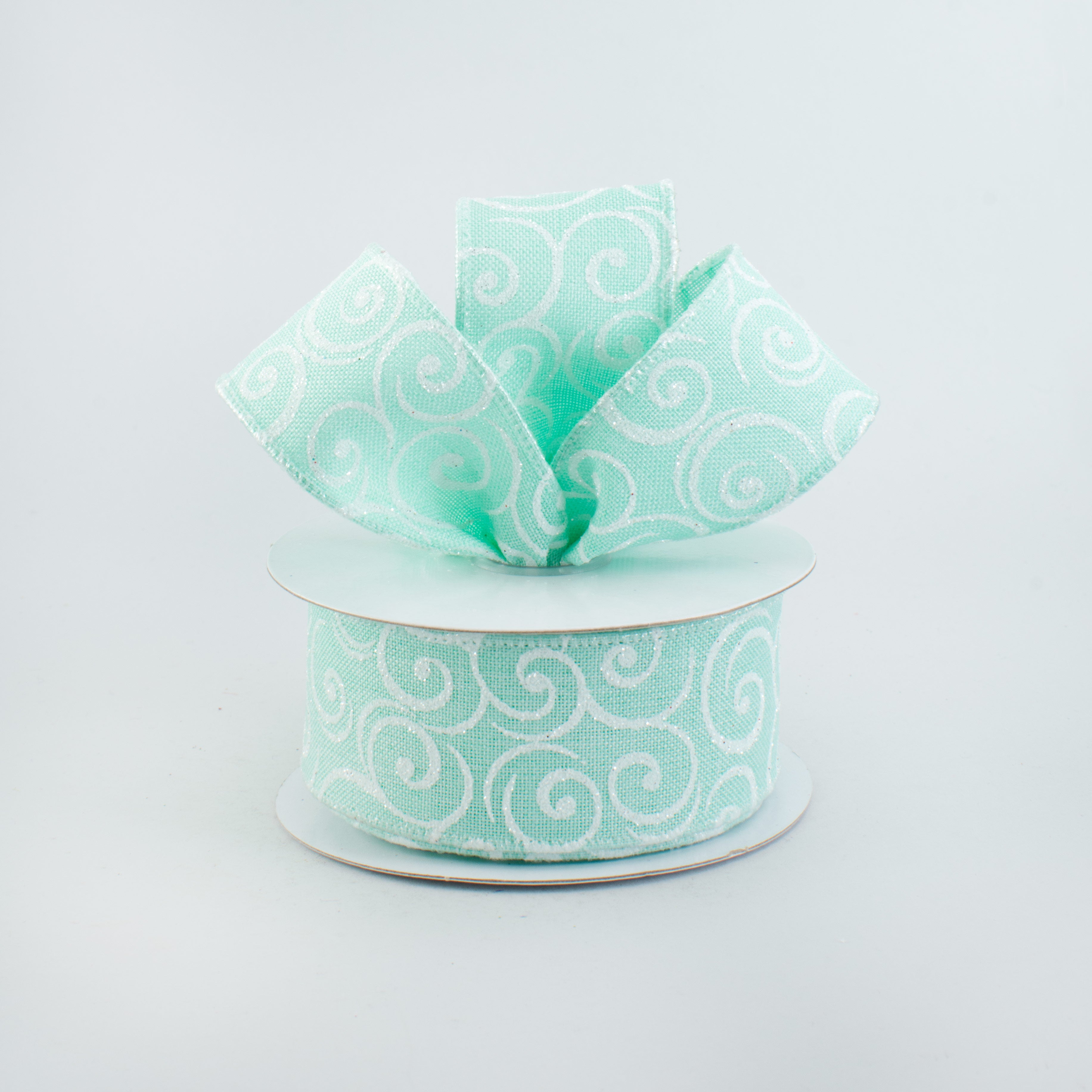 1.5" Iridescent Swirl Ribbon: Mint (10 Yards) Lifestyle Photo