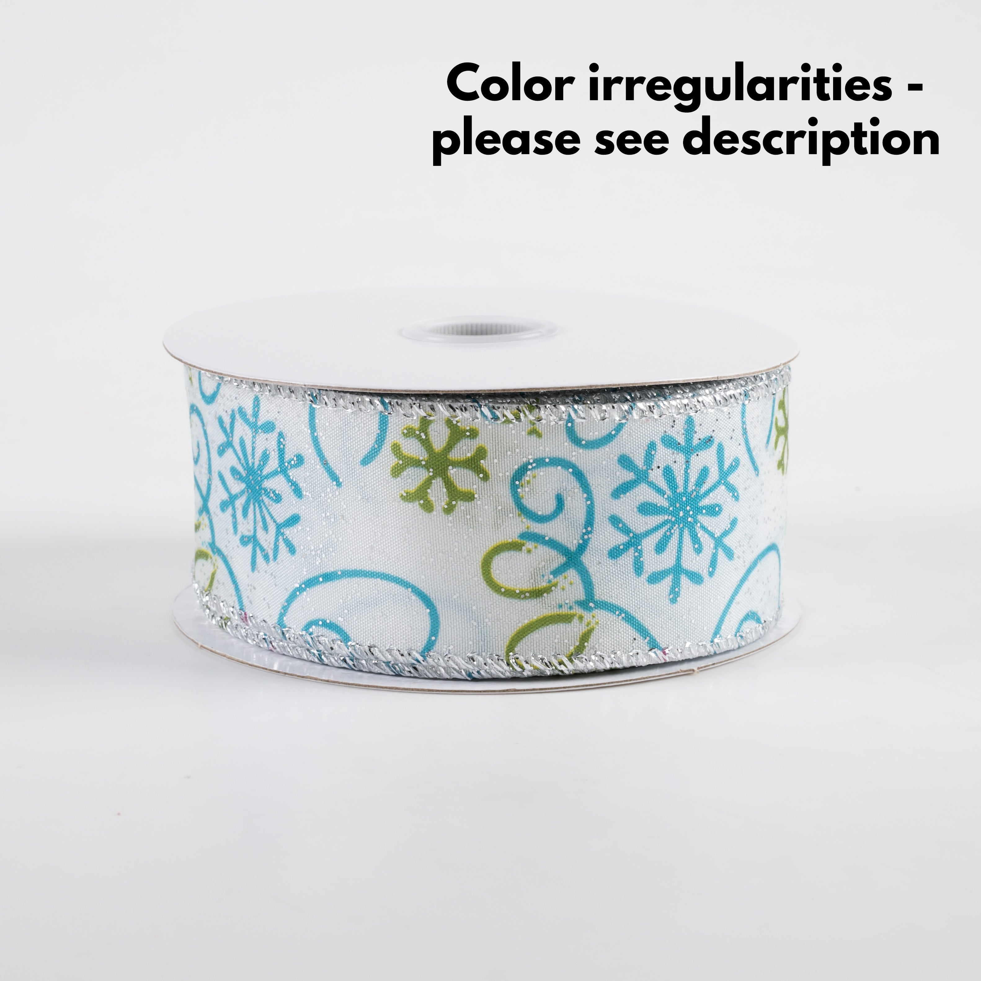 [IRREGULAR] 1.5" Satin Snowflake Ribbon: Pink, Green & Blue (10 Yards) Item Number: 72302-09-28