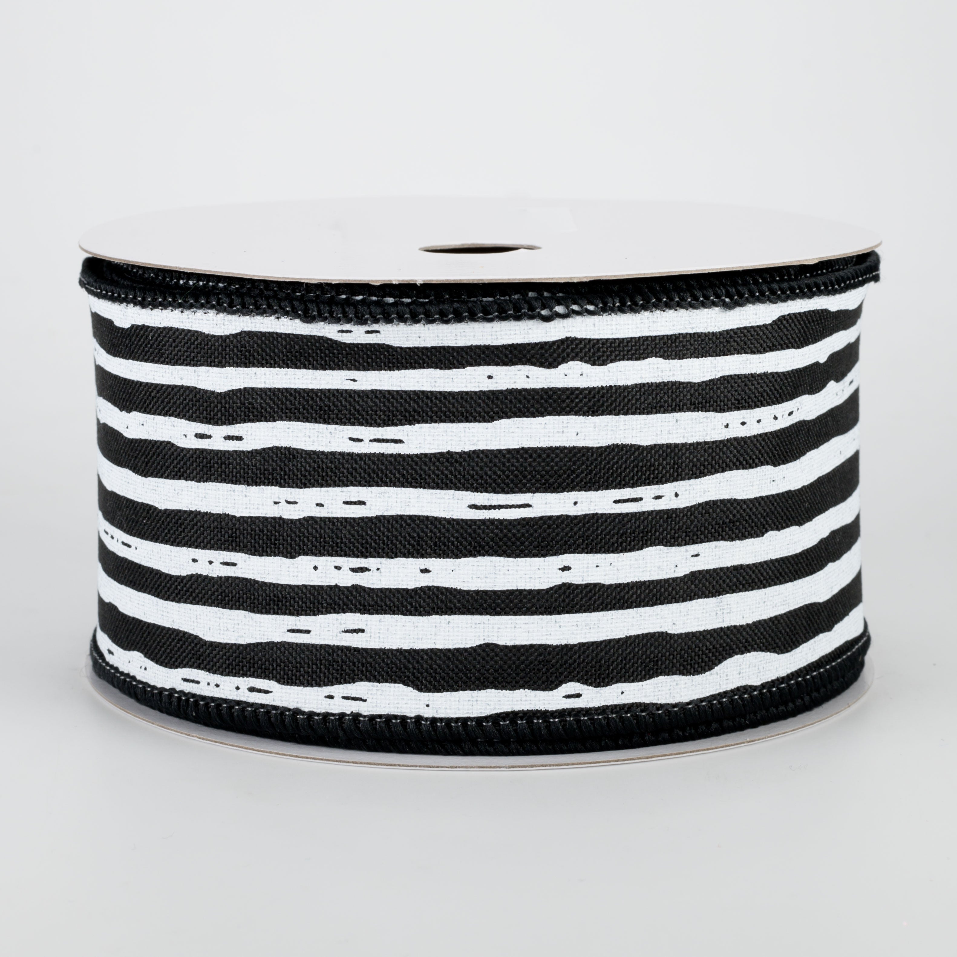 2.5" Irregular Stripes Ribbon: Black & White (10 Yards)