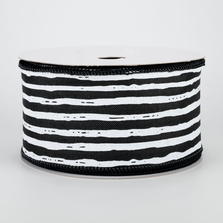 2.5" Irregular Stripes Ribbon: Black & White (10 Yards)