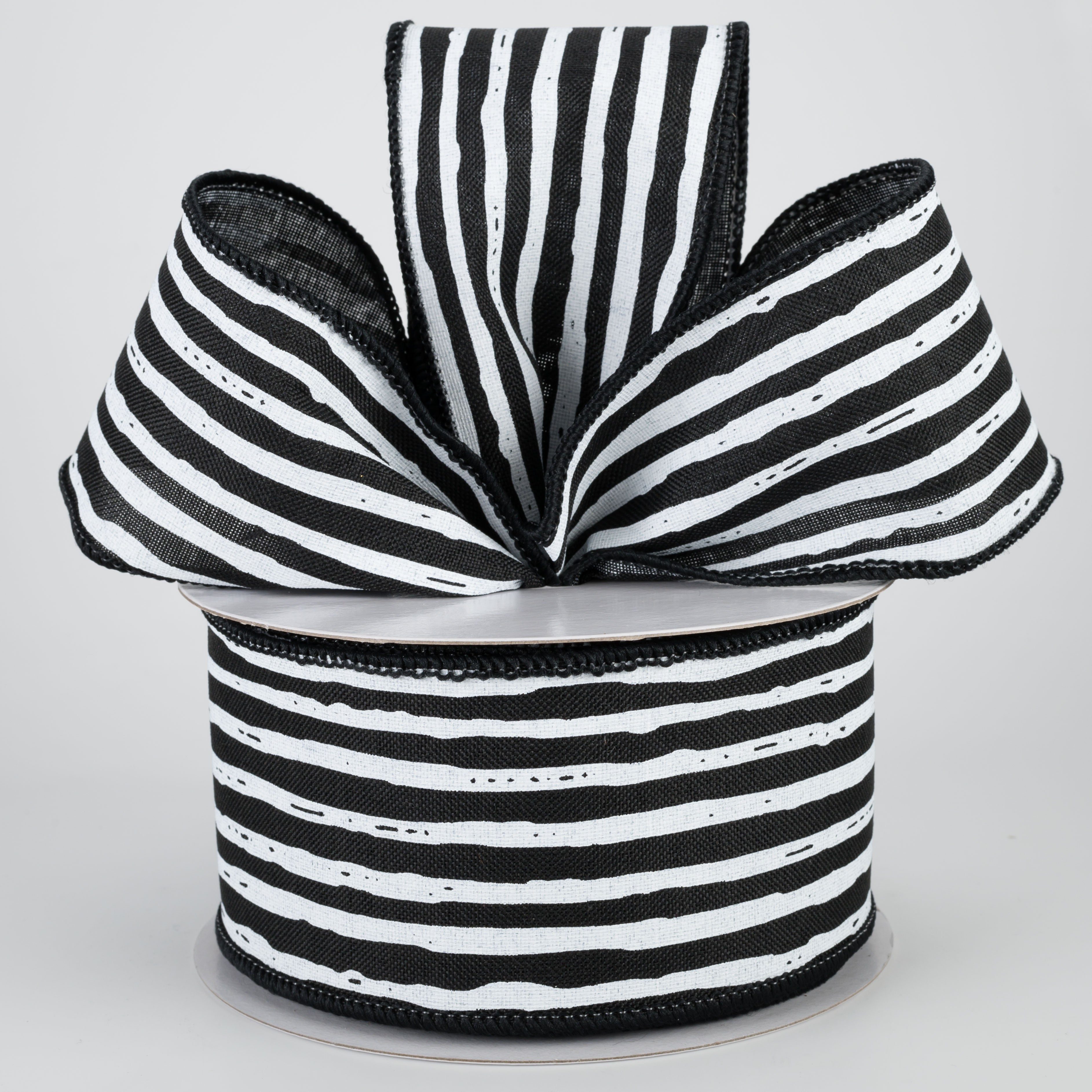 2.5" Irregular Stripes Ribbon: Black & White (10 Yards) Lifestyle Photo