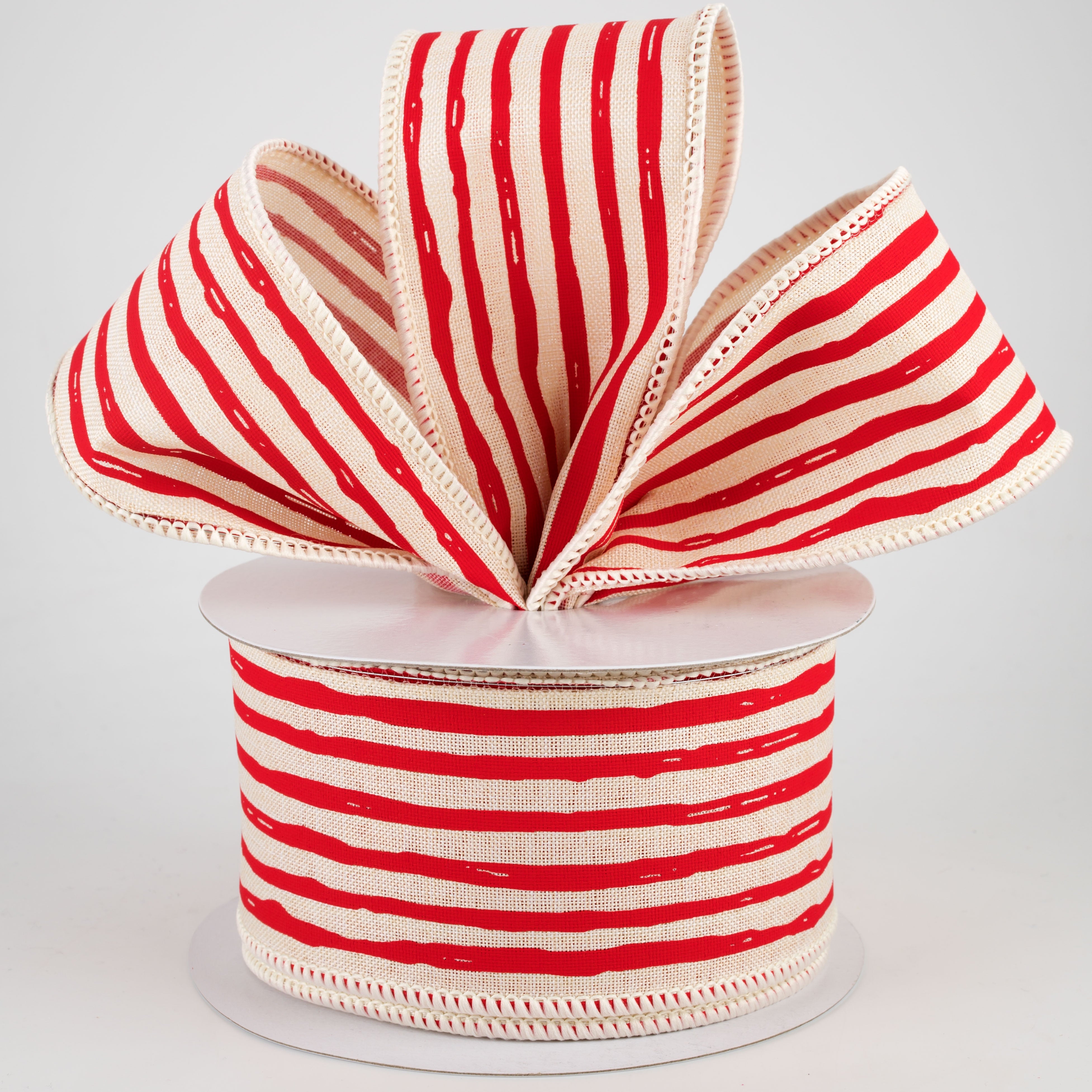 2.5" Irregular Stripes Ribbon: Cream & Red (10 Yards) Lifestyle Photo
