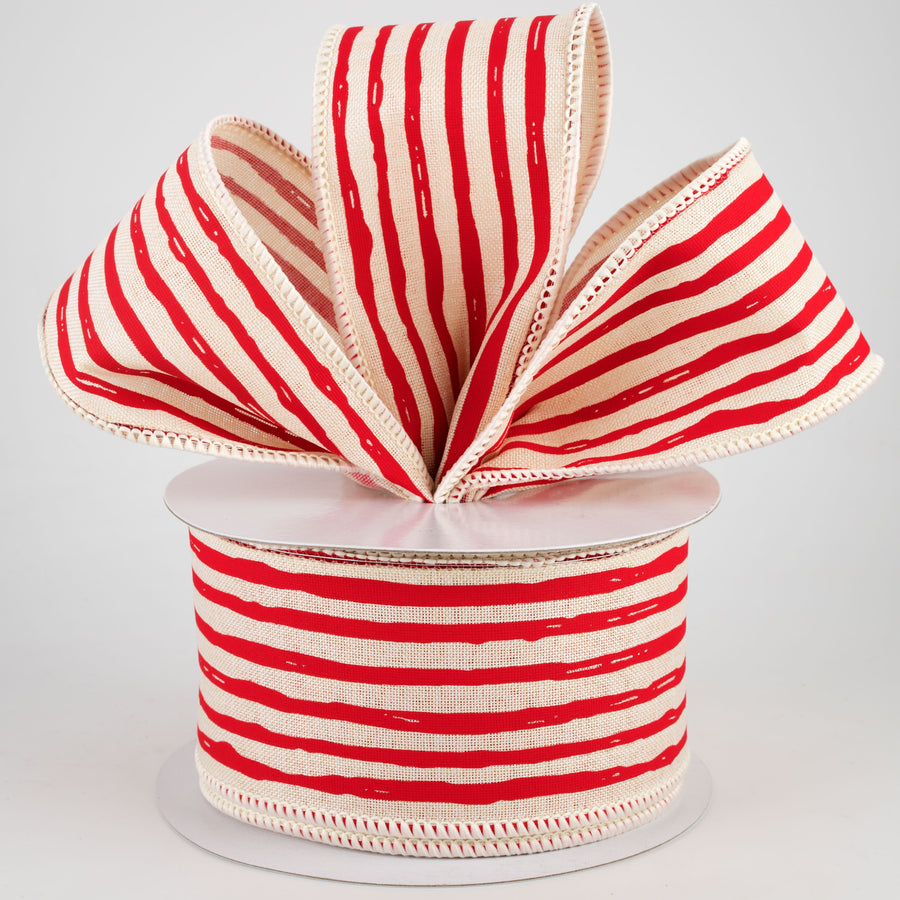 2.5" Irregular Stripes Ribbon: Cream & Red (10 Yards) Lifestyle Photo