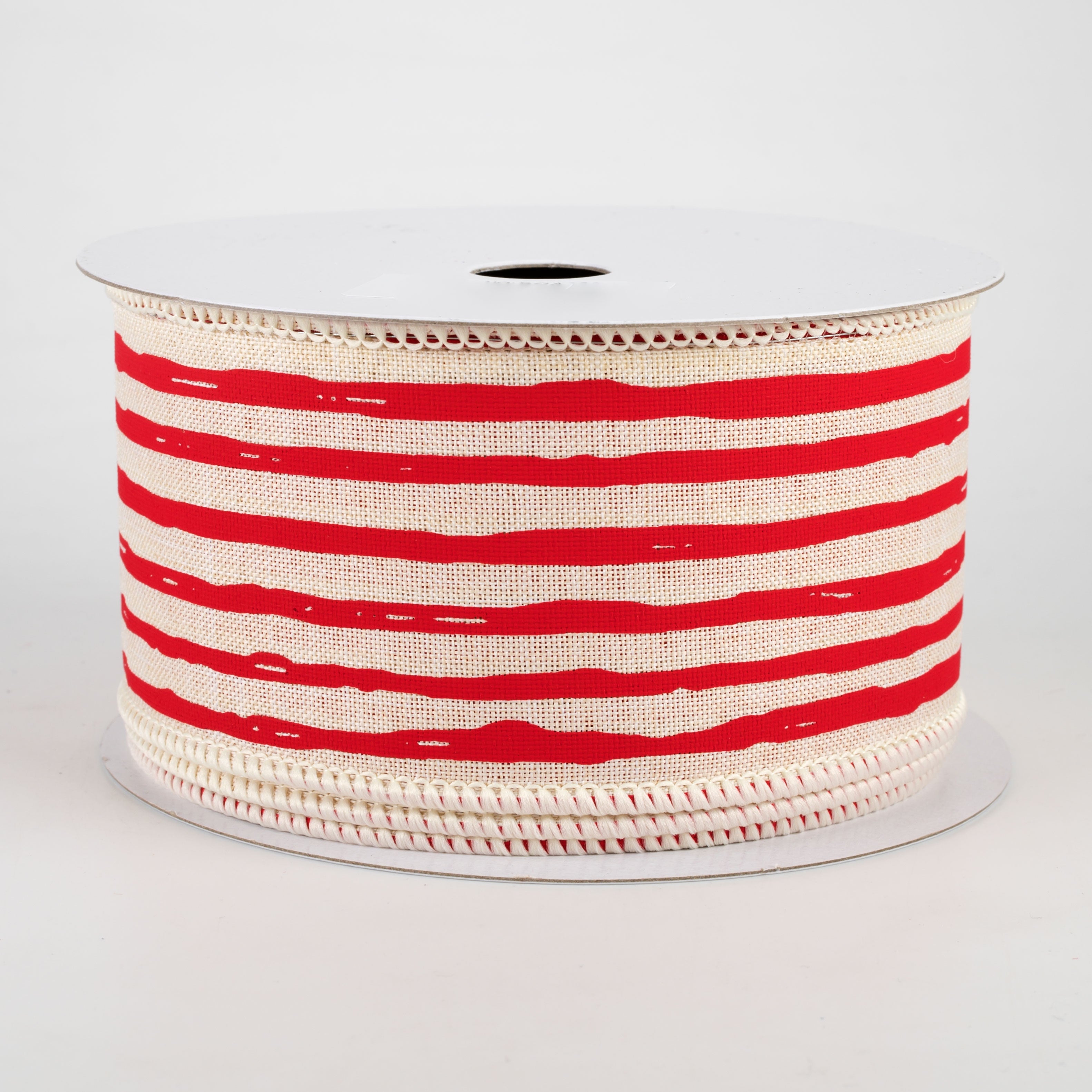 2.5" Irregular Stripes Ribbon: Cream & Red (10 Yards)