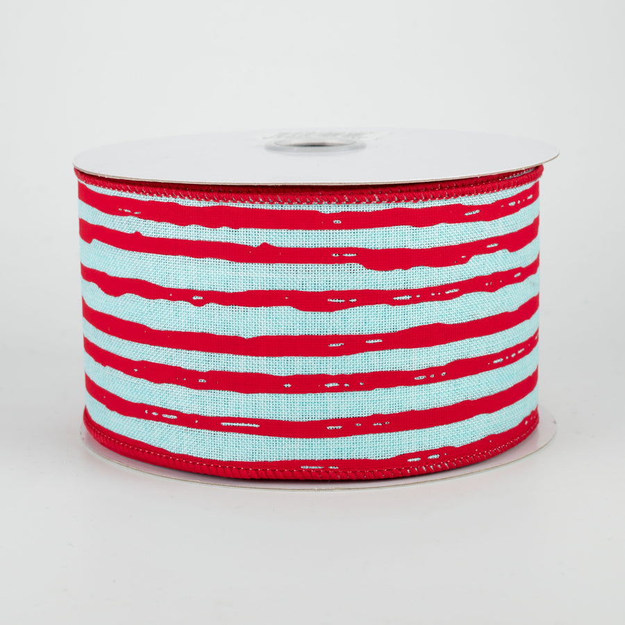 2.5" Irregular Stripes Ribbon: Ice Blue & Red (10 Yards)