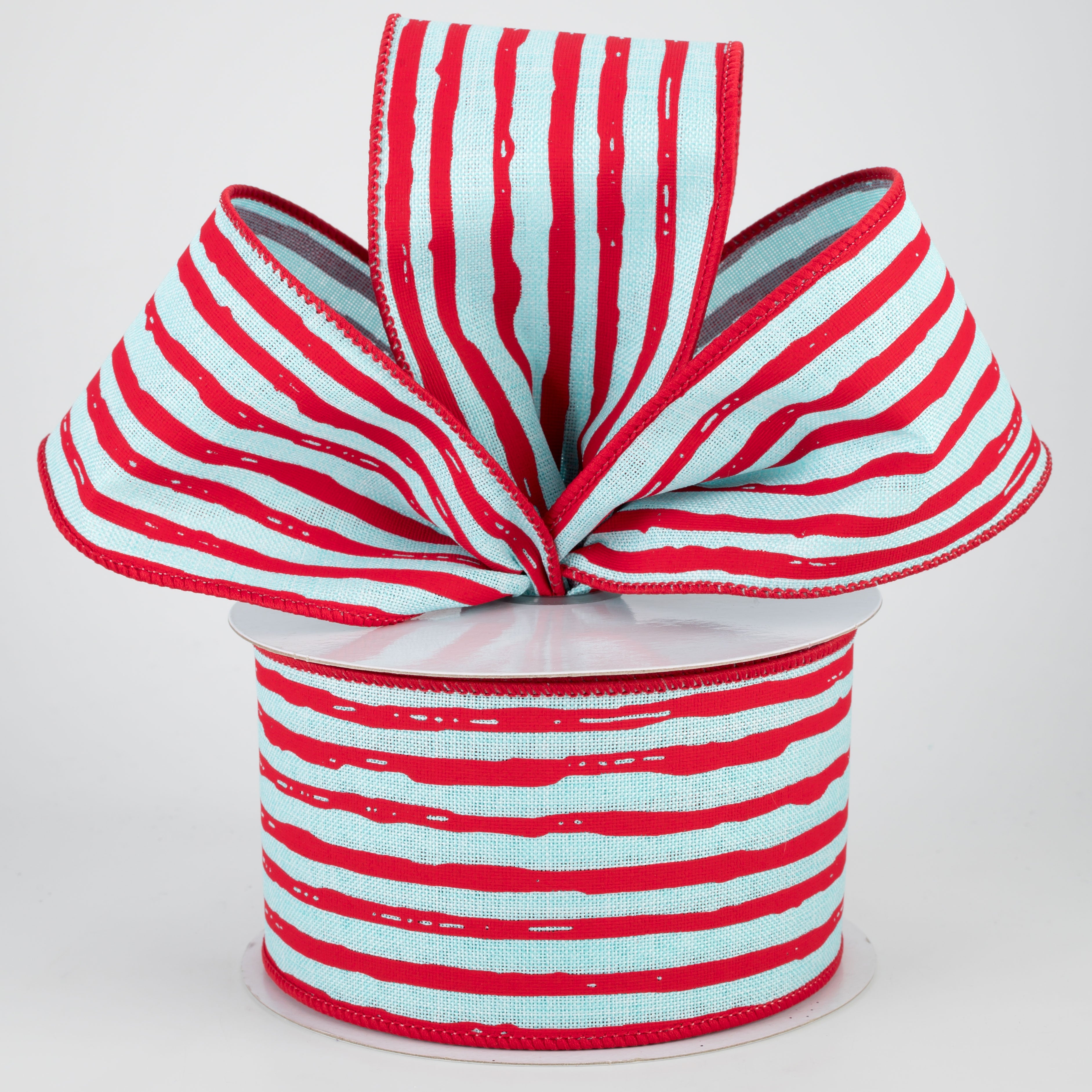 2.5" Irregular Stripes Ribbon: Ice Blue & Red (10 Yards) Lifestyle Photo