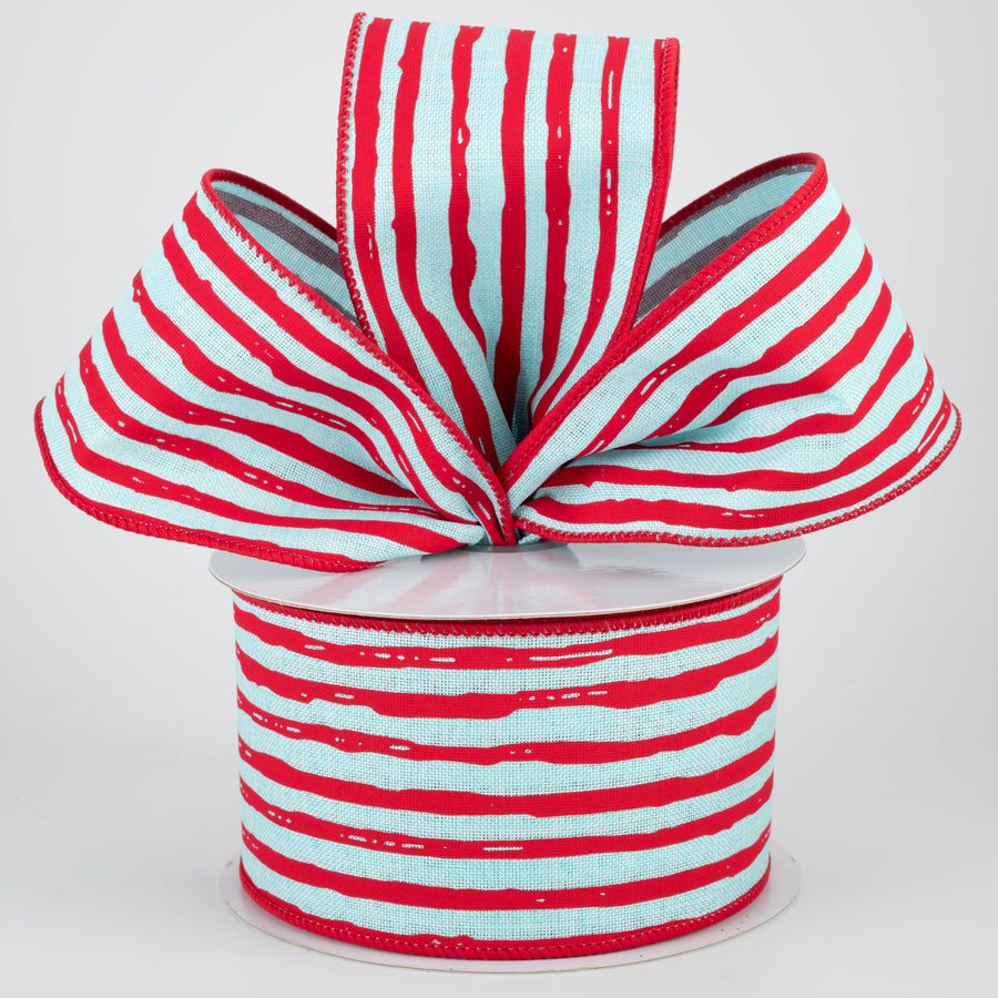 2.5" Irregular Stripes Ribbon: Ice Blue & Red (10 Yards) Lifestyle Photo