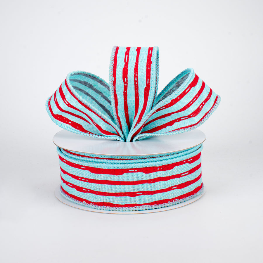 1.5" Irregular Stripes Ribbon: Ice Blue & Red (10 Yards) Lifestyle Photo