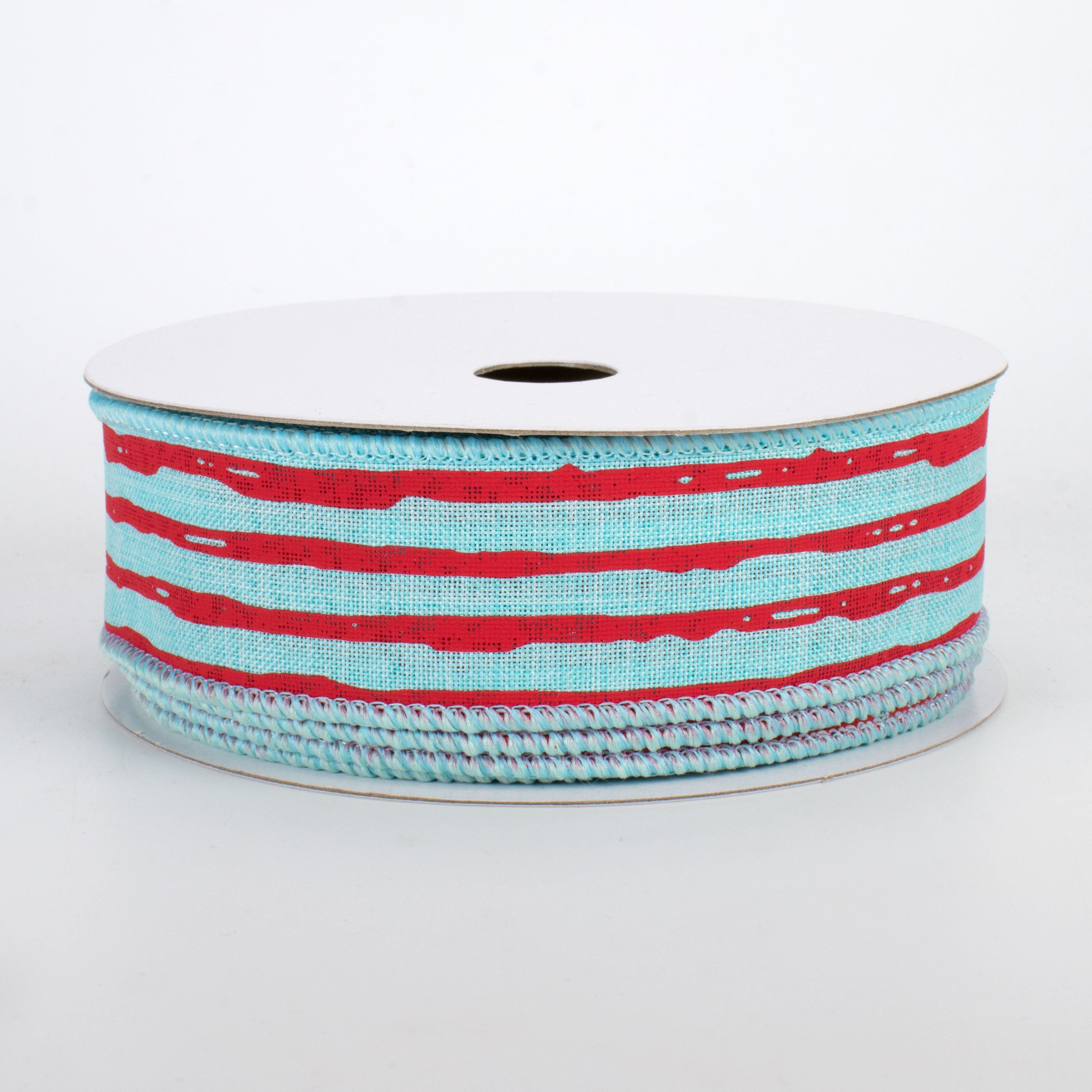 1.5" Irregular Stripes Ribbon: Ice Blue & Red (10 Yards)