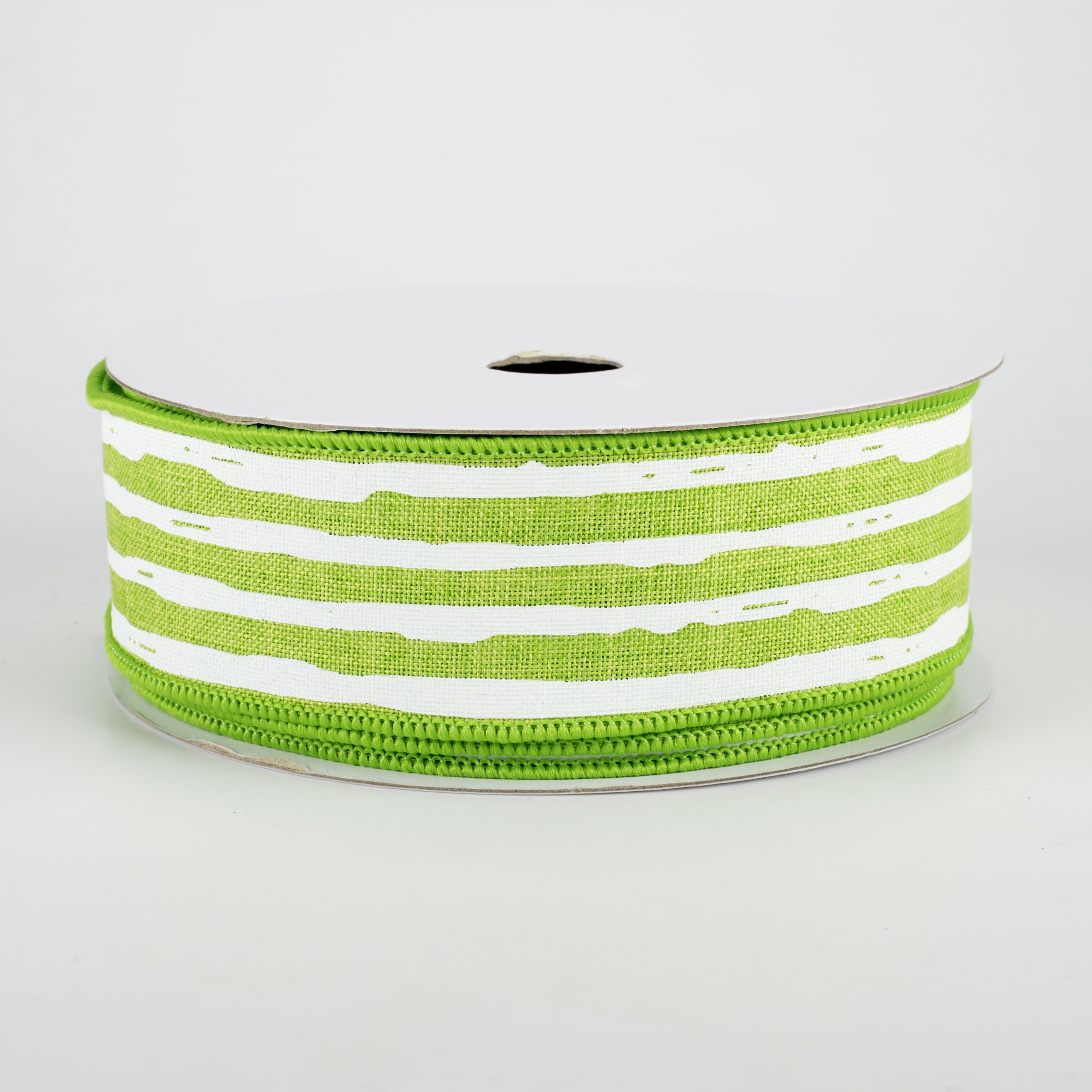 1.5" Irregular Stripes Ribbon: Lime & White (10 Yards)