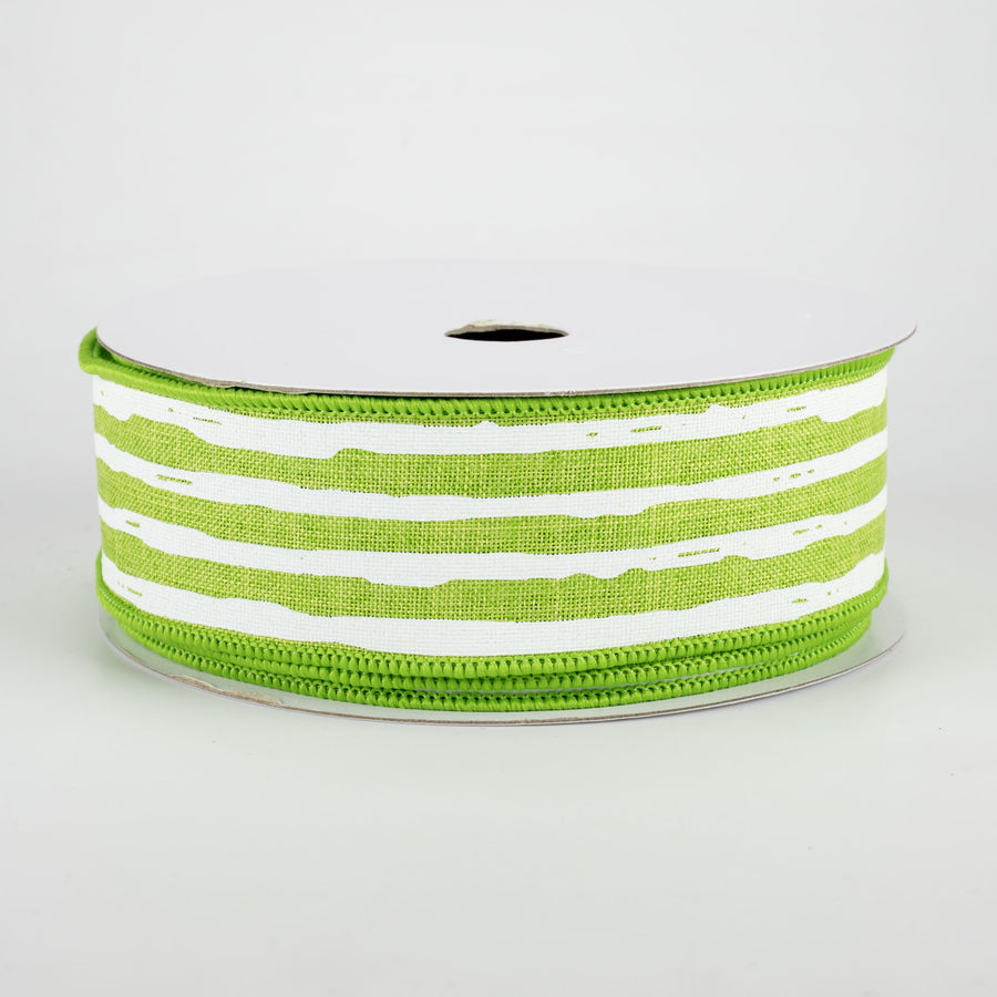 1.5" Irregular Stripes Ribbon: Lime & White (10 Yards)