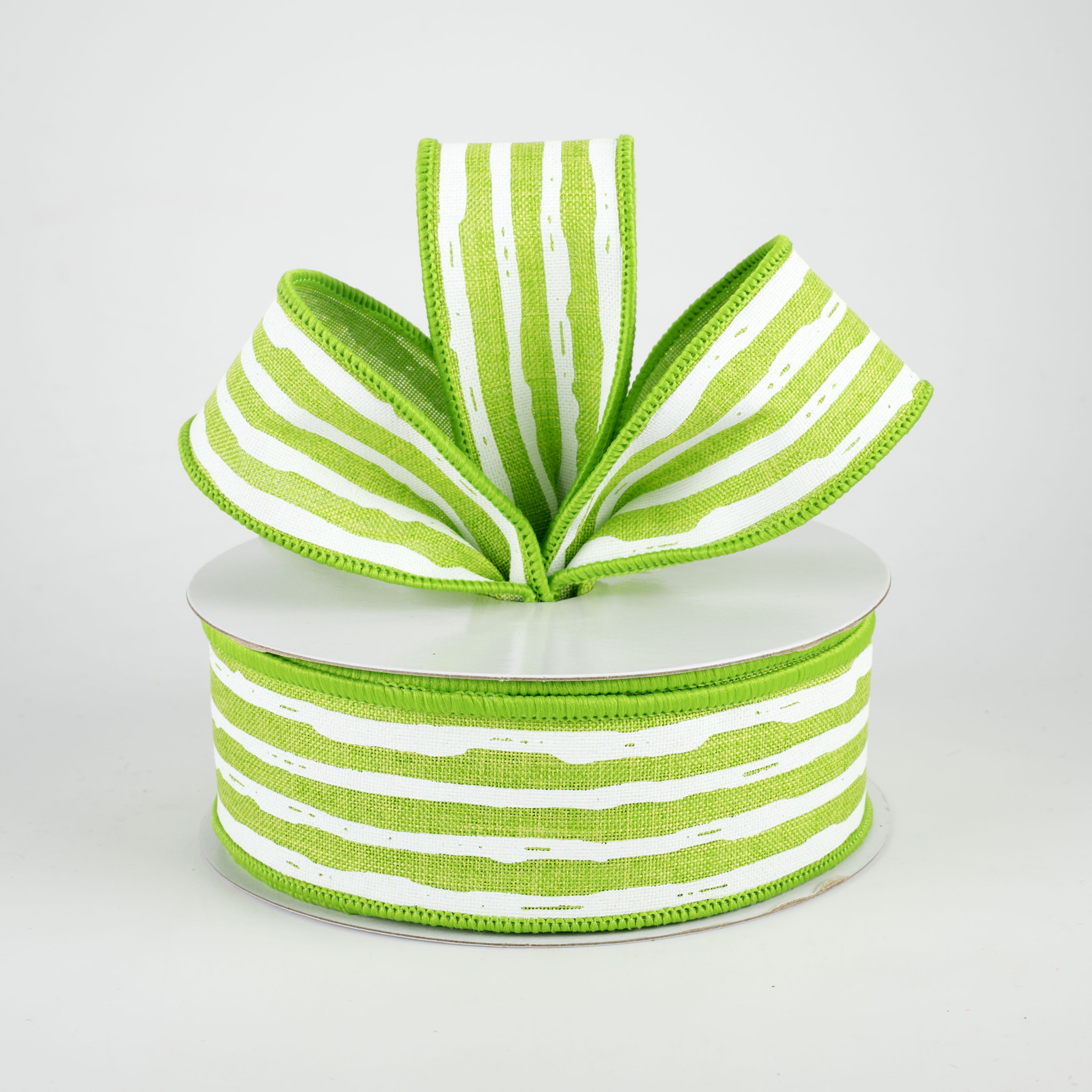 1.5" Irregular Stripes Ribbon: Lime & White (10 Yards) Lifestyle Photo