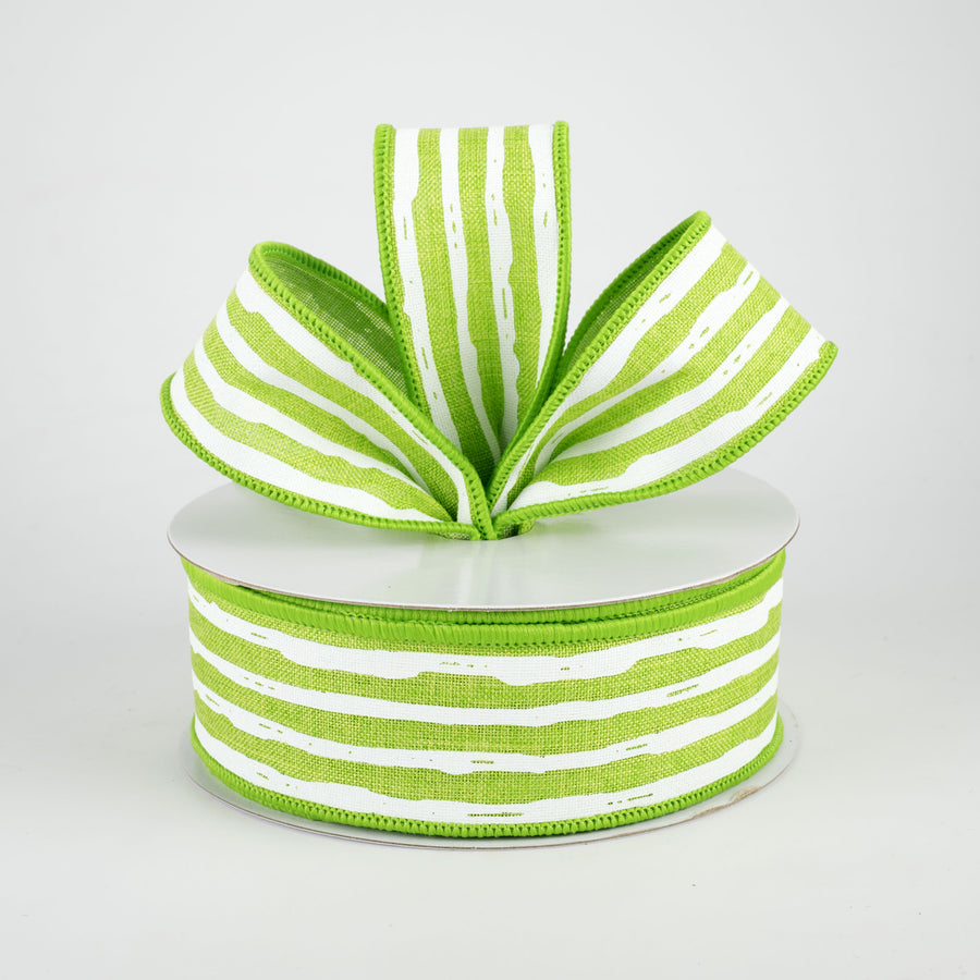 1.5" Irregular Stripes Ribbon: Lime & White (10 Yards) Lifestyle Photo