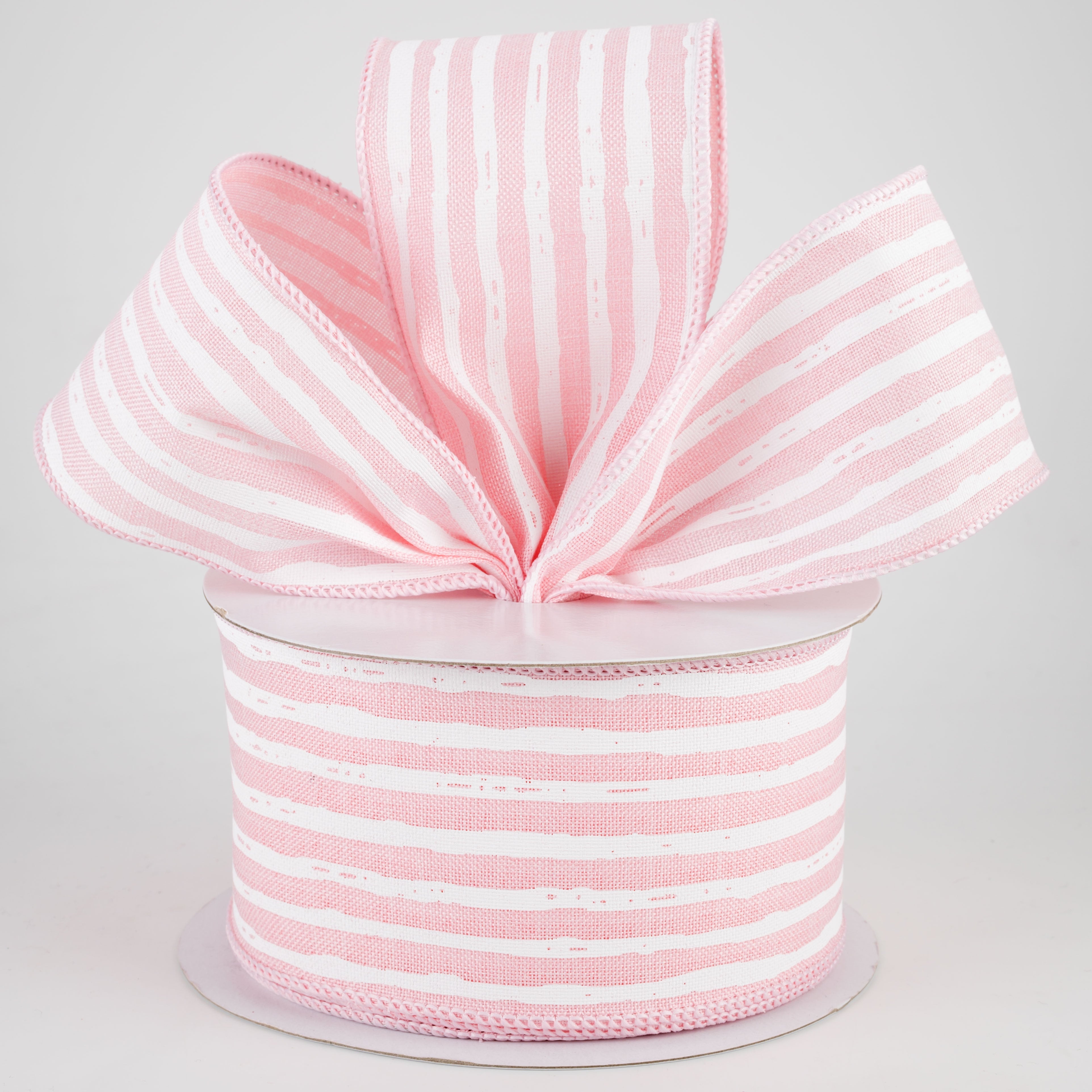 2.5" Irregular Stripes Ribbon: Pale Pink & White (10 Yards) Lifestyle Photo