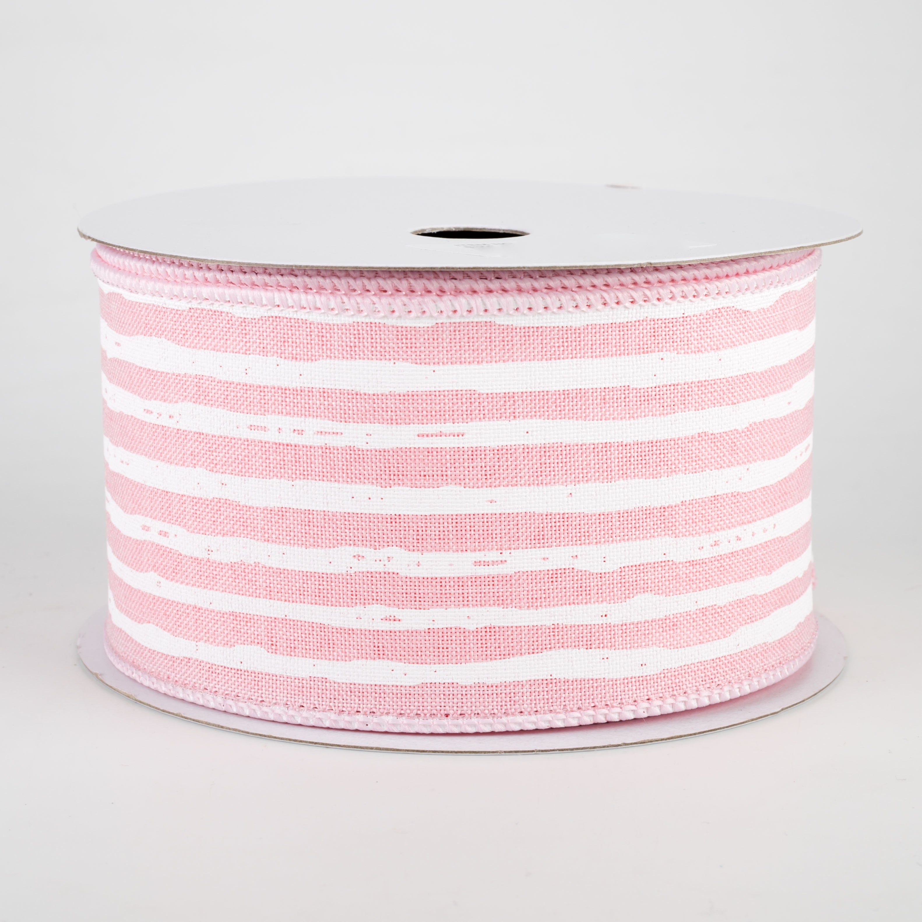 2.5" Irregular Stripes Ribbon: Pale Pink & White (10 Yards)