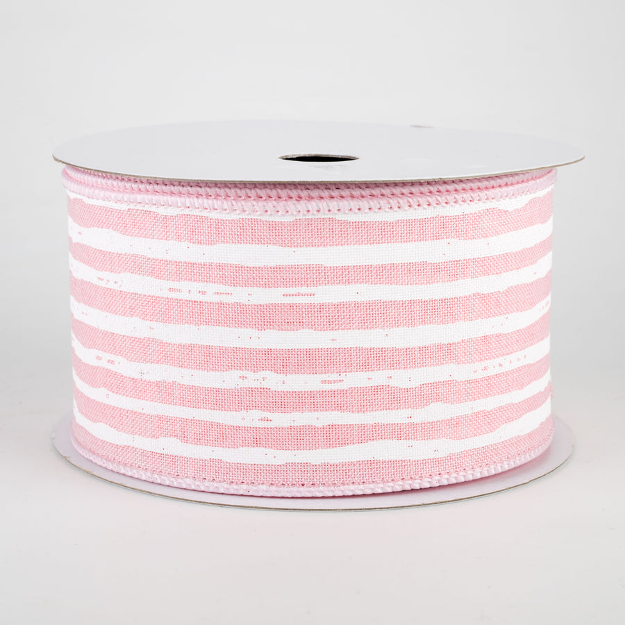 2.5" Irregular Stripes Ribbon: Pale Pink & White (10 Yards)