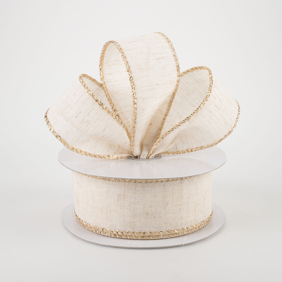 1.5" Ivory Canvas Gold Metallic Edge Ribbon (10 Yards) Lifestyle Photo