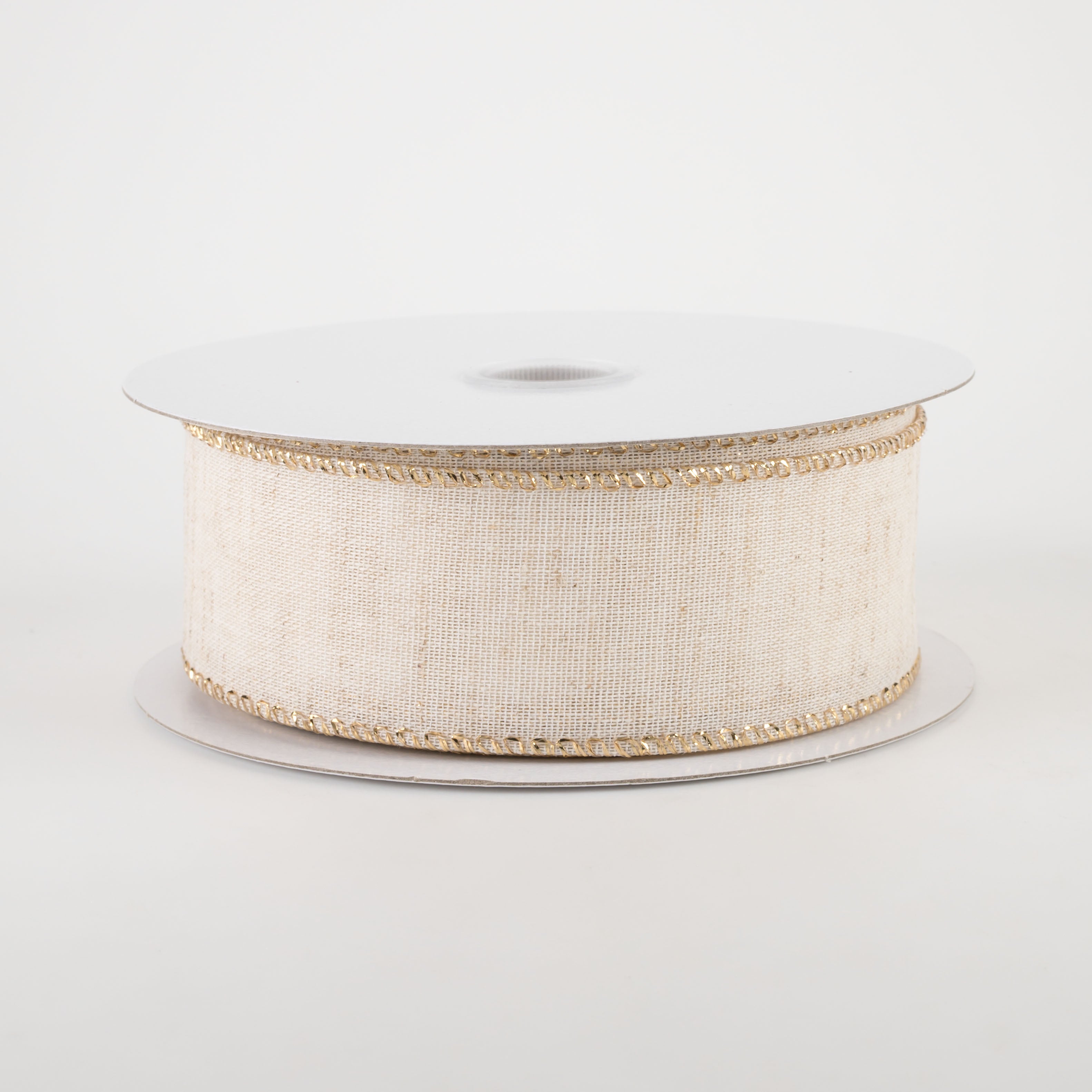 1.5" Ivory Canvas Gold Metallic Edge Ribbon (10 Yards)