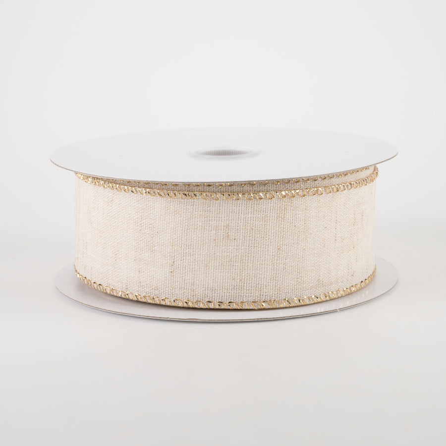 1.5" Ivory Canvas Gold Metallic Edge Ribbon (10 Yards)