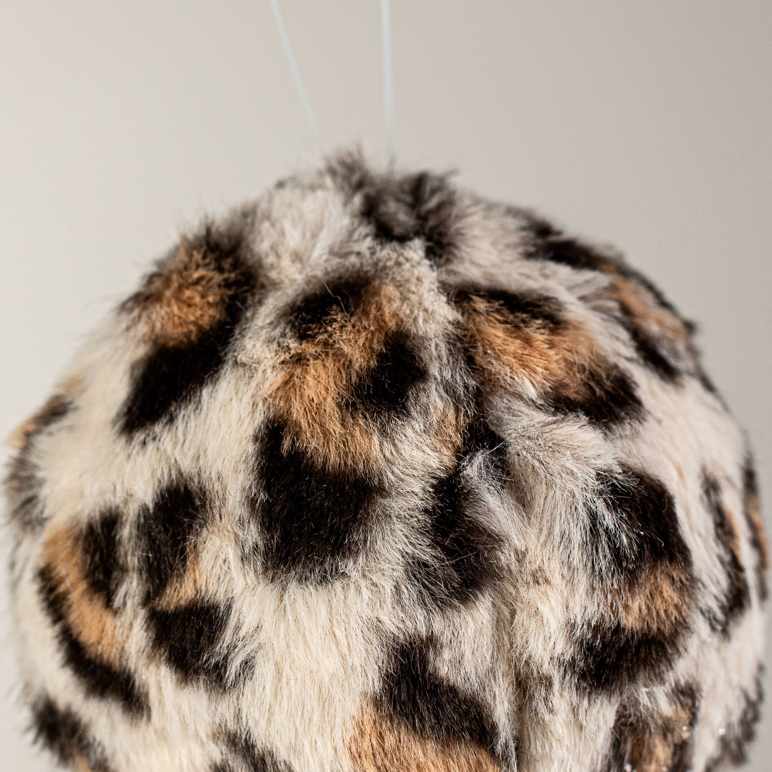4.5" Ivory Cheetah Fur Ball Ornament detail photo 3