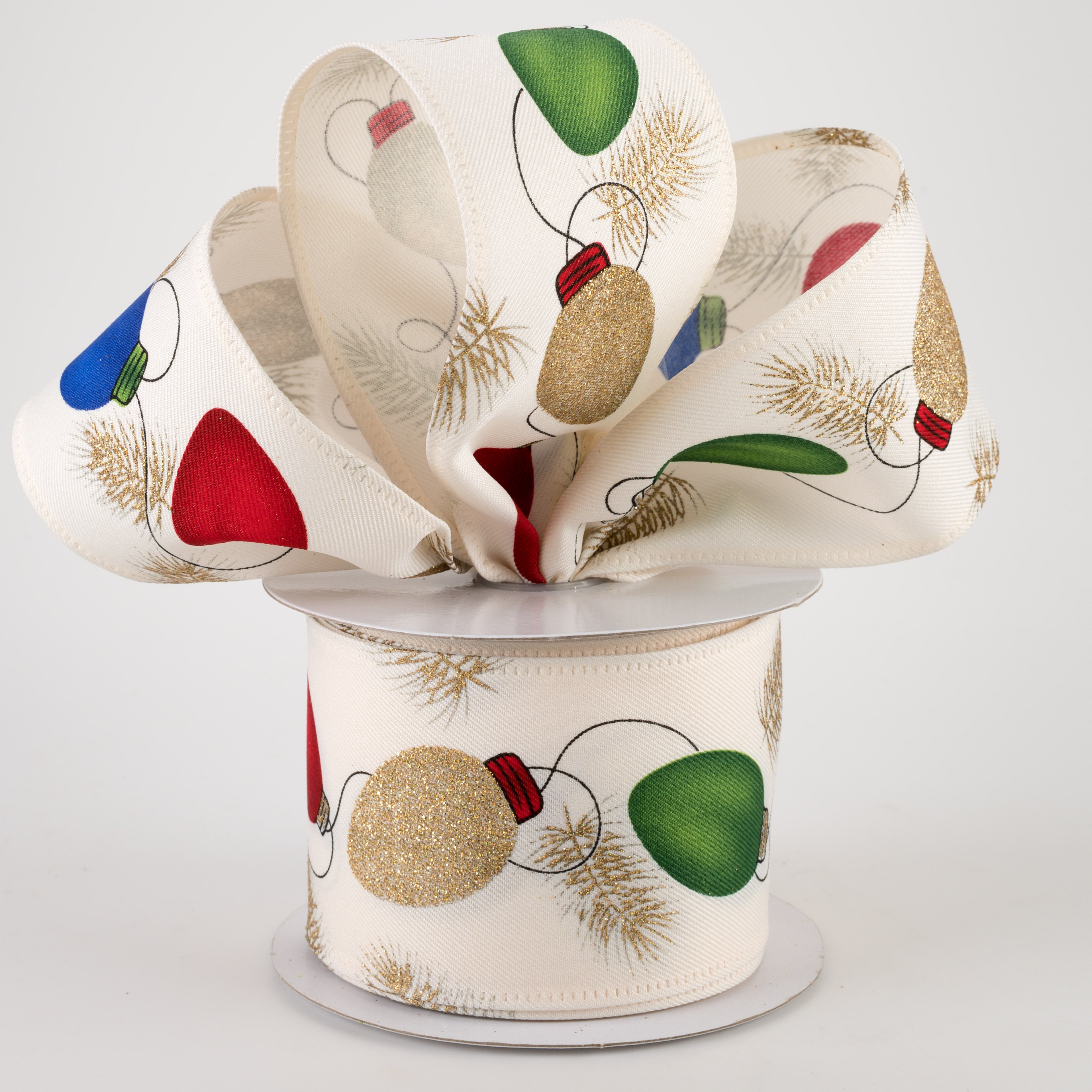 2.5" Ivory Linen Christmas Lights Ribbon (10 Yards) Lifestyle Photo