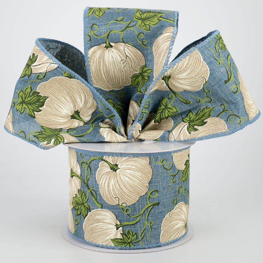 2.5" Ivory Pumpkin Ribbon: Denim (10 Yards) Lifestyle Photo