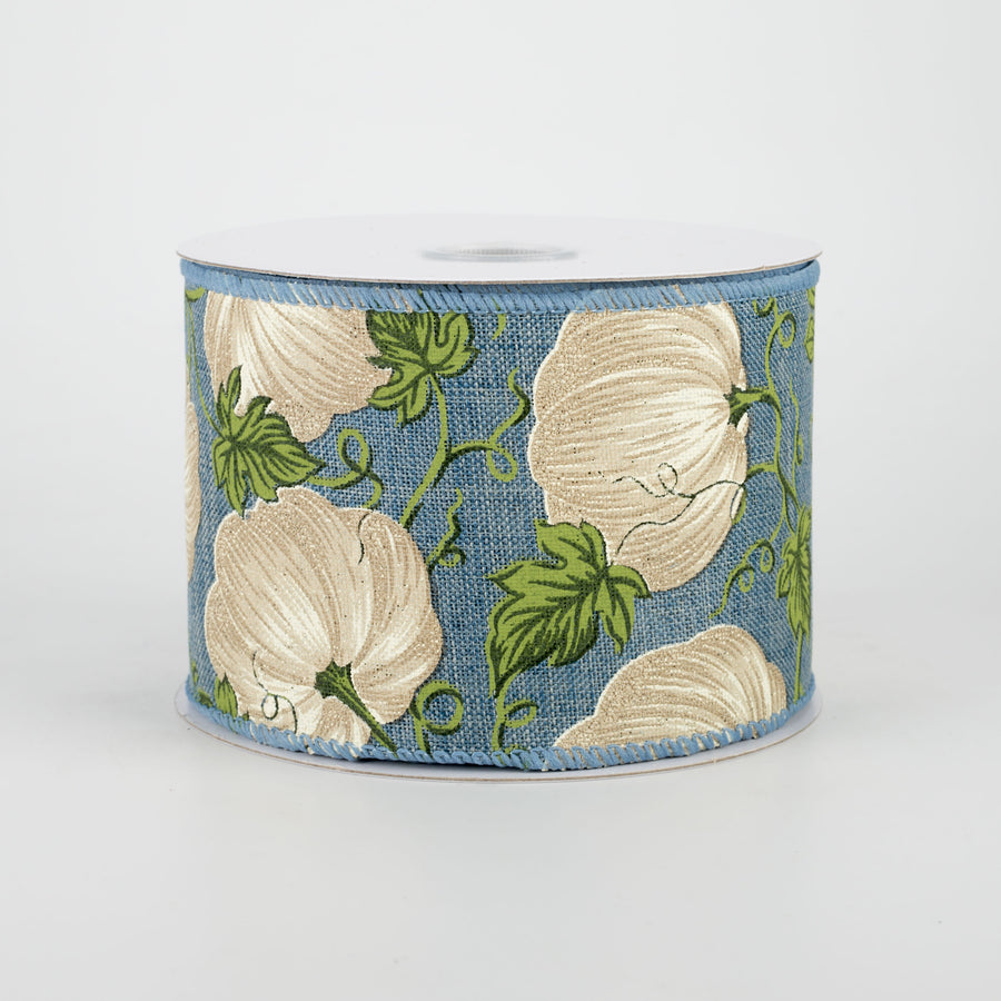 2.5" Ivory Pumpkin Ribbon: Denim (10 Yards)