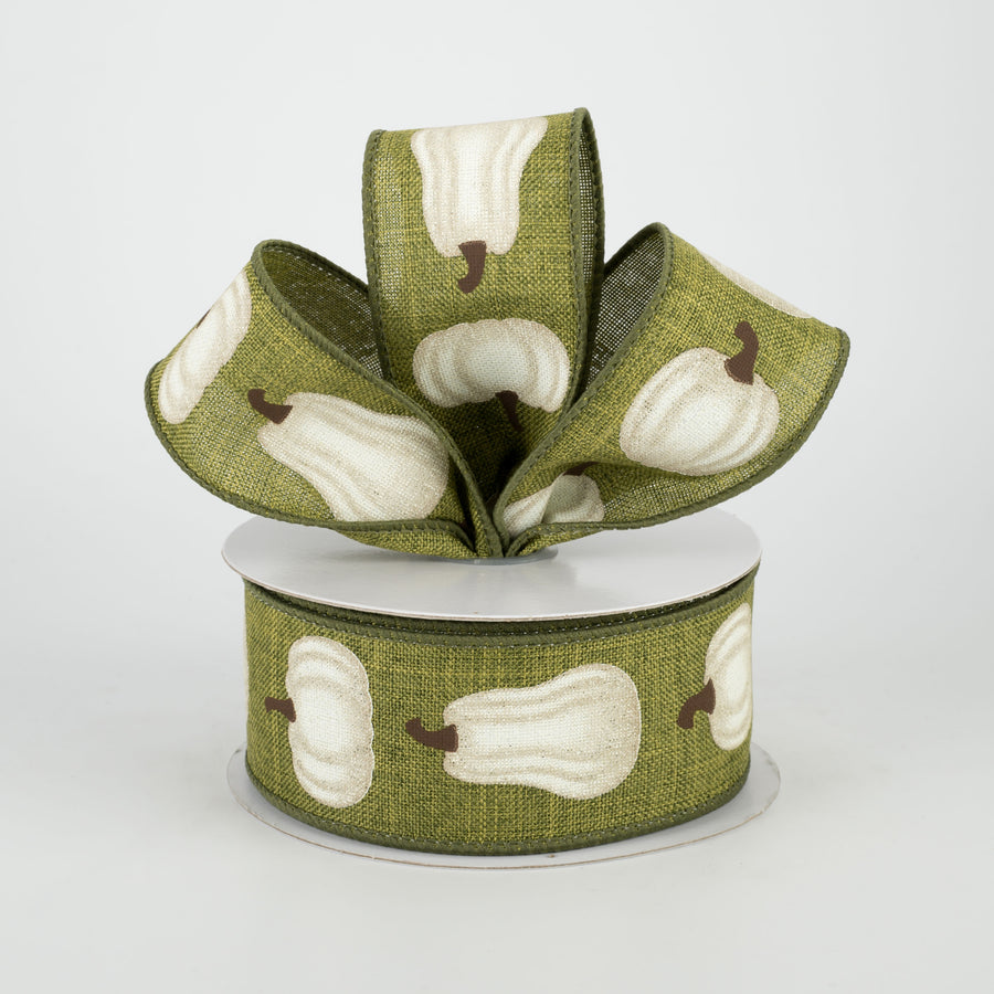 1.5" Ivory Pumpkin Ribbon: Moss Green (10 Yards) Lifestyle Photo