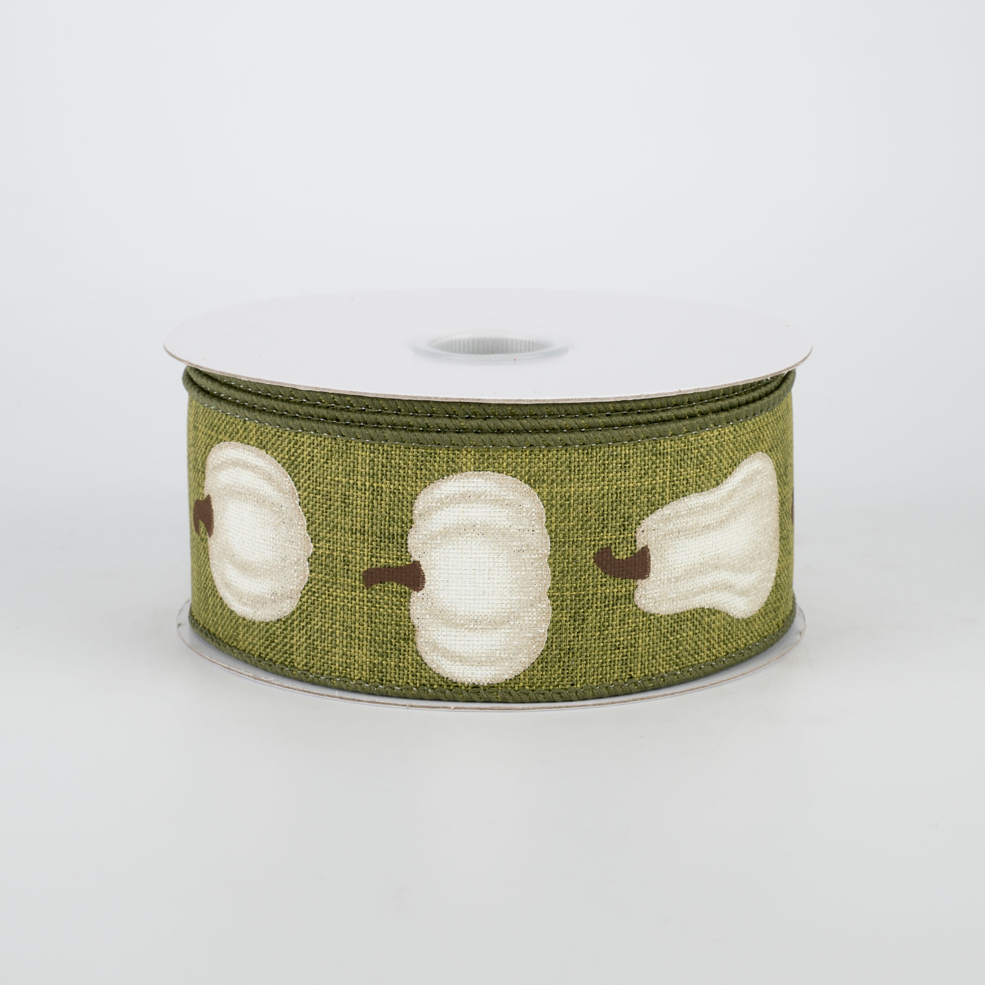 1.5" Ivory Pumpkin Ribbon: Moss Green (10 Yards)