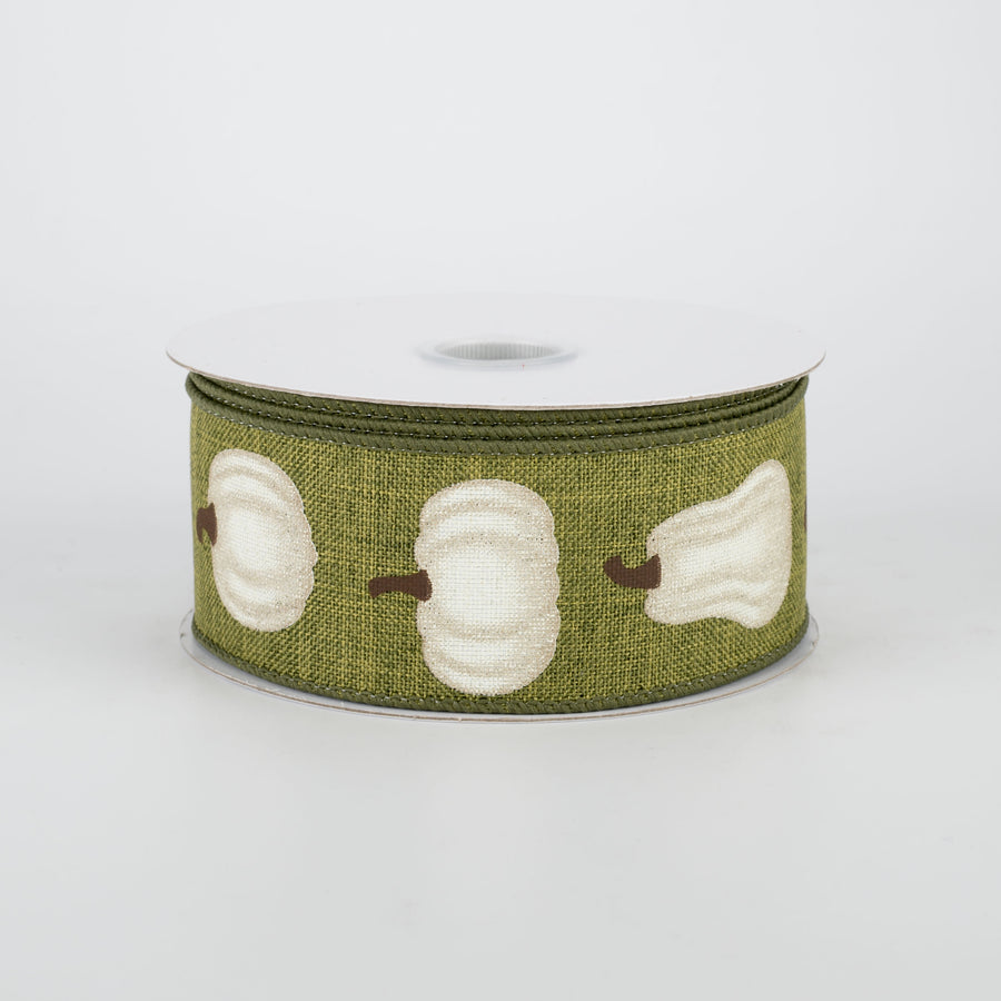 1.5" Ivory Pumpkin Ribbon: Moss Green (10 Yards)