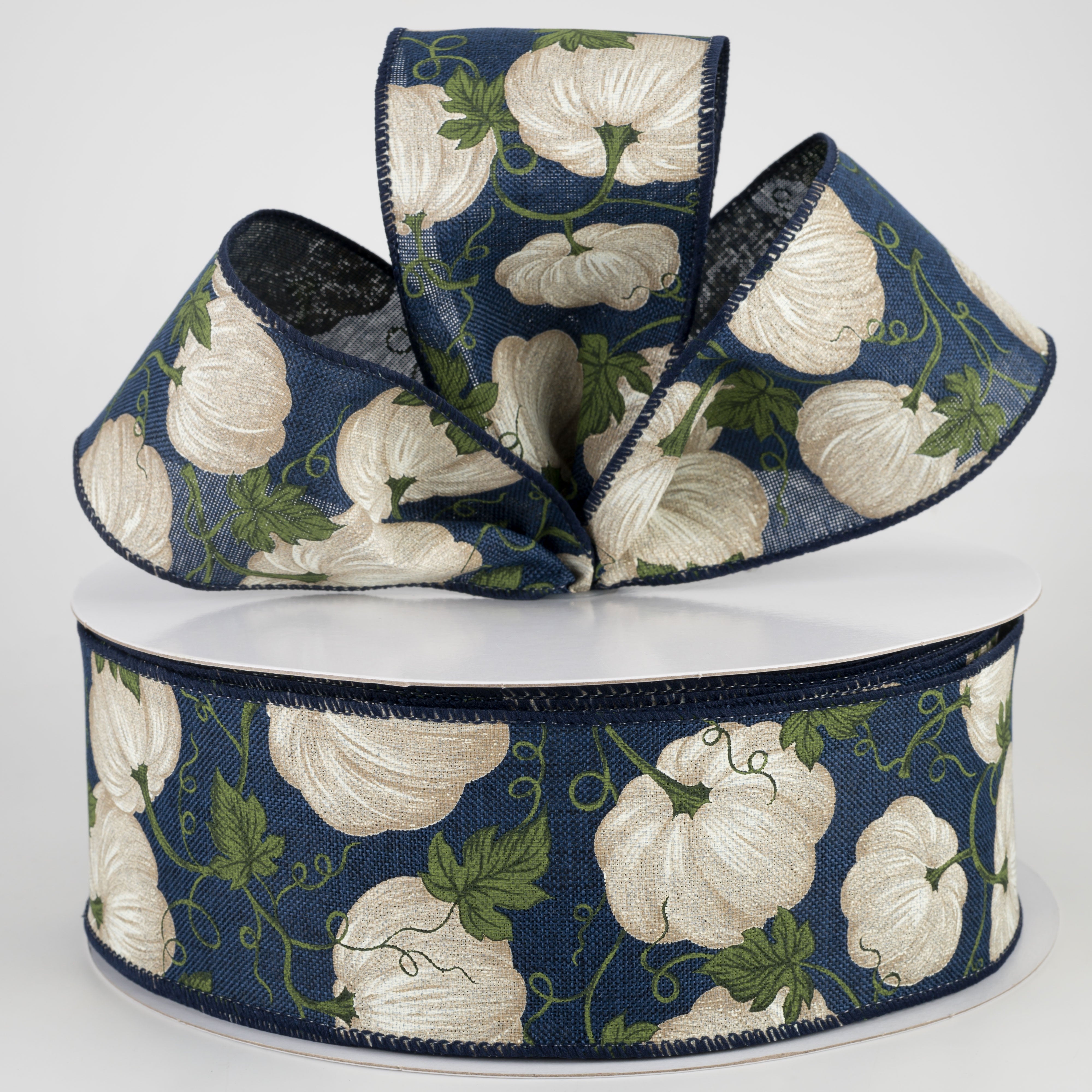 2.5" Ivory Pumpkin Ribbon: Navy (50 Yards) Lifestyle Photo