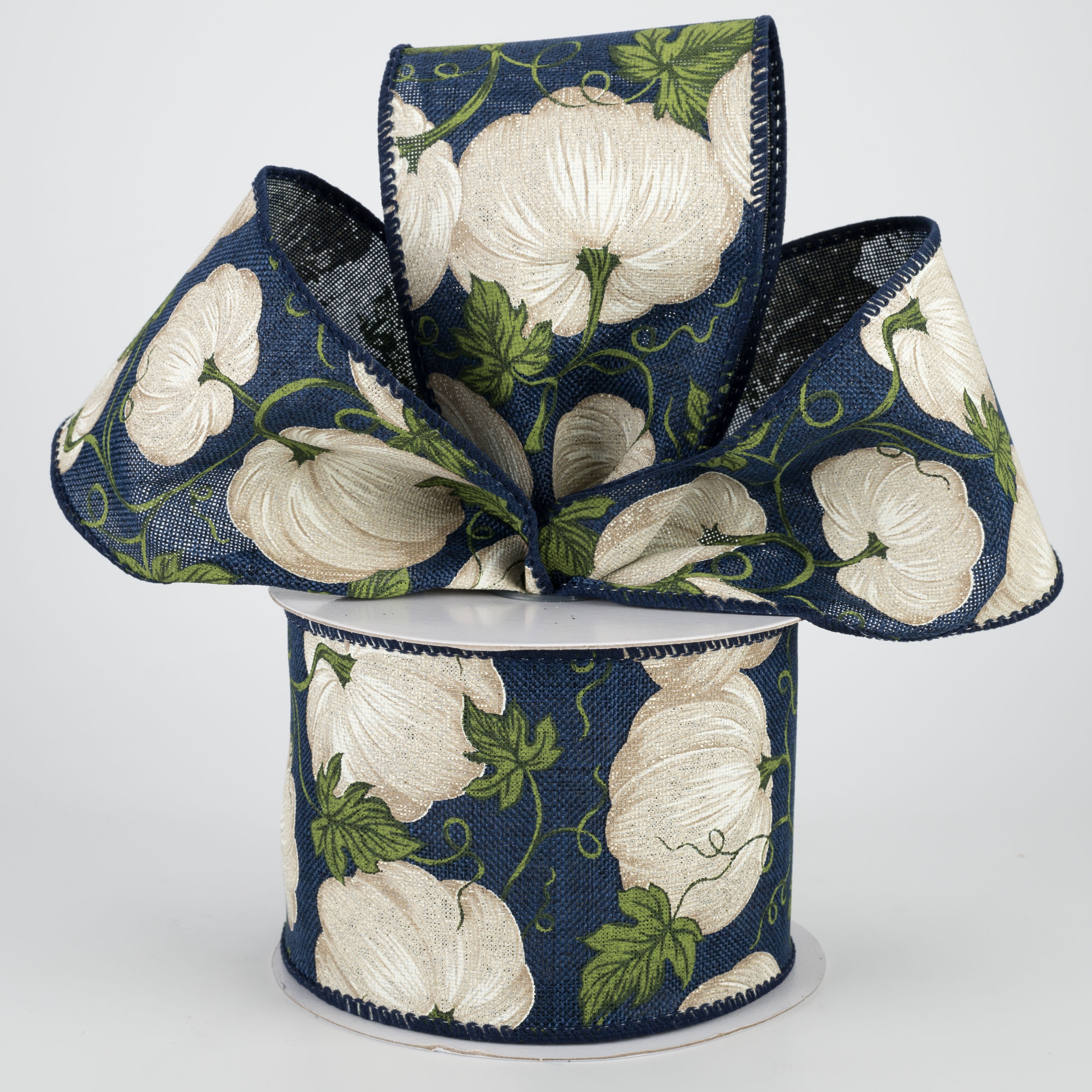 2.5"  Ivory Pumpkin Ribbon: Navy (10 Yards) Lifestyle Photo