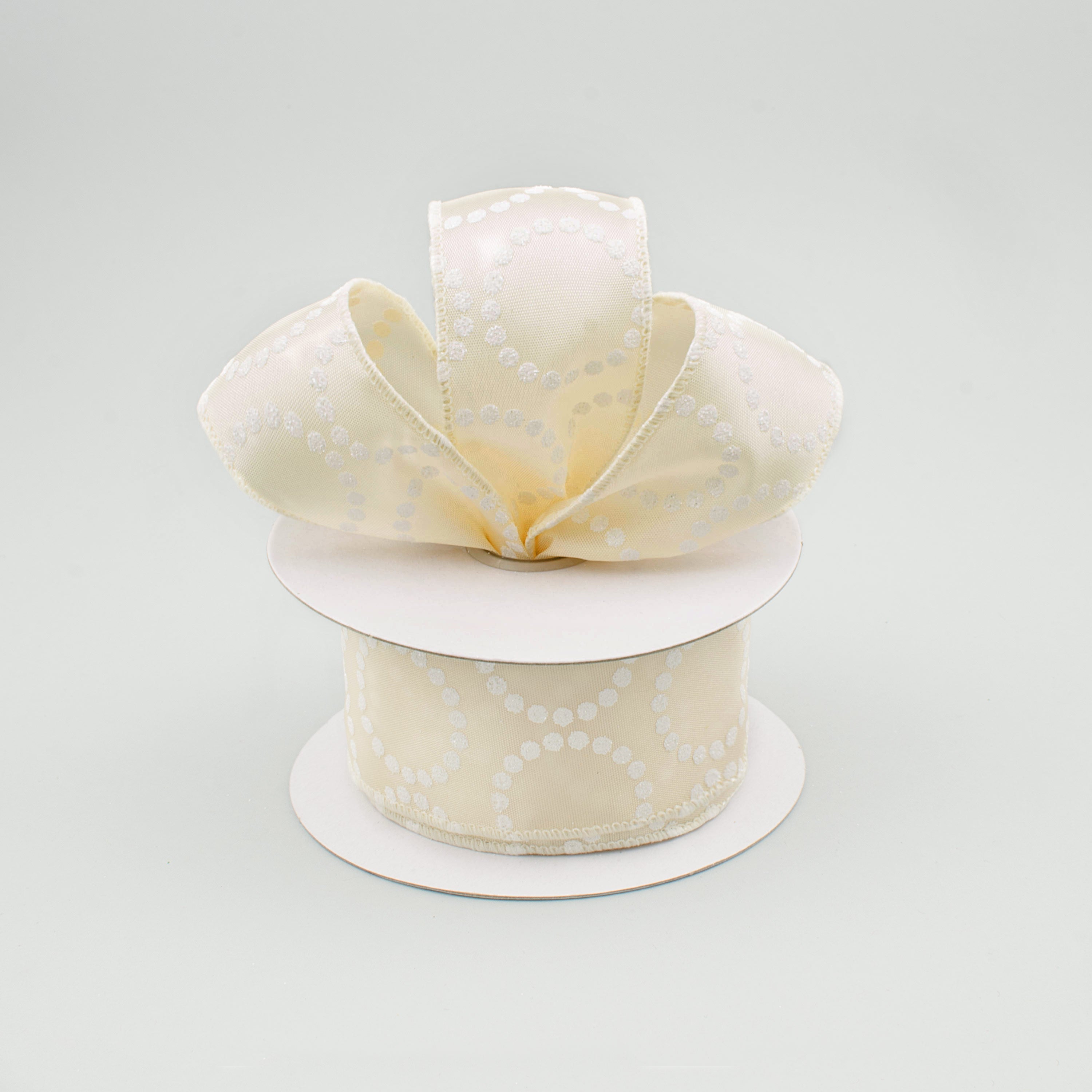 1.5" Ivory Satin Pearl Bead Circle Ribbon: Ivory & White (10 Yards) Lifestyle Photo
