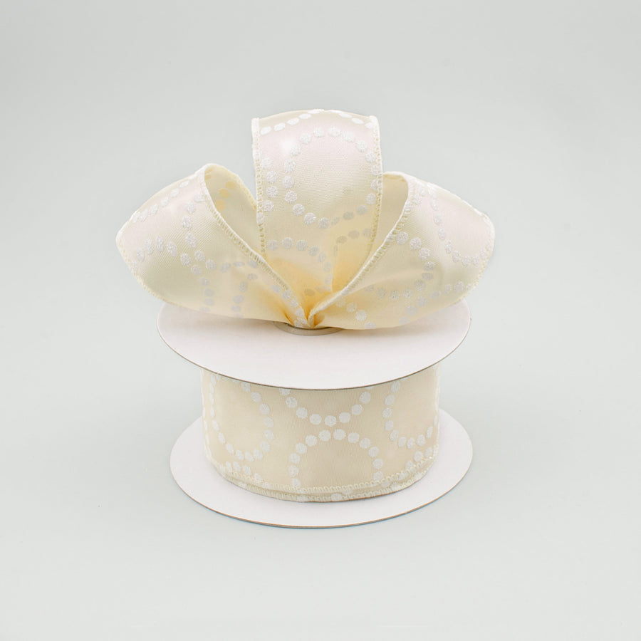 1.5" Ivory Satin Pearl Bead Circle Ribbon: Ivory & White (10 Yards) Lifestyle Photo