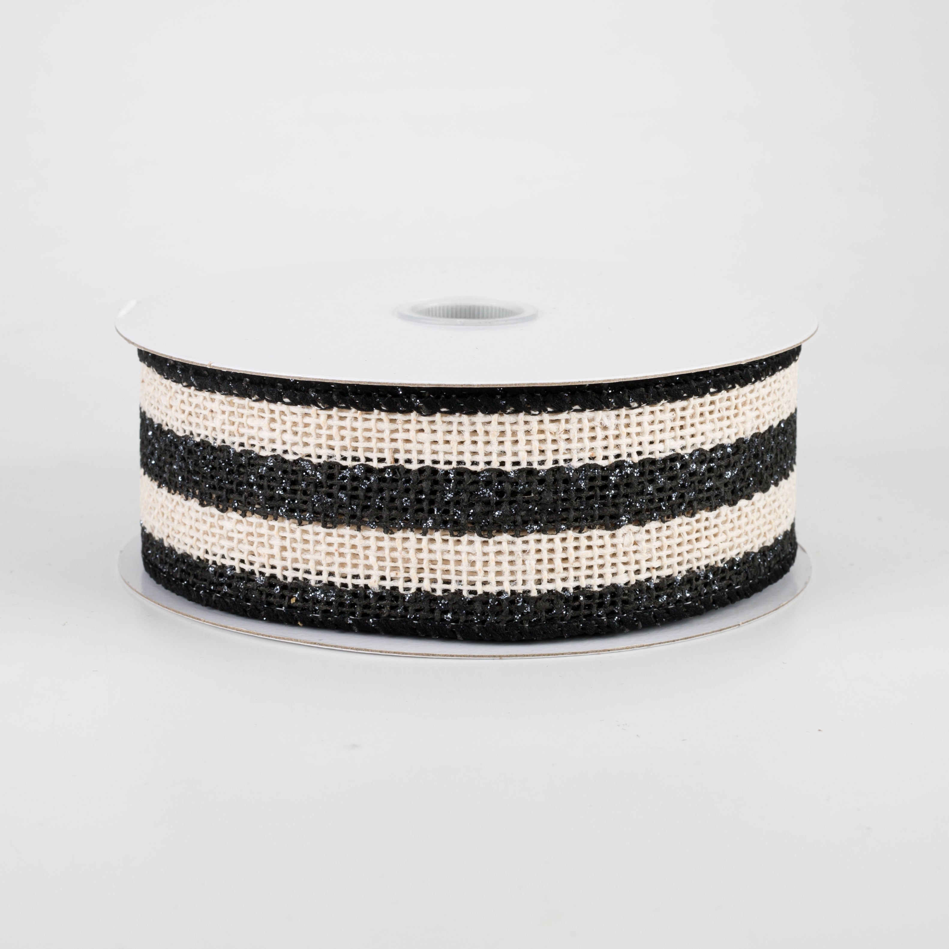 1.5" Ivory Striped Burlap Ribbon: Black (10 Yards) Item Number: 51016-09-21