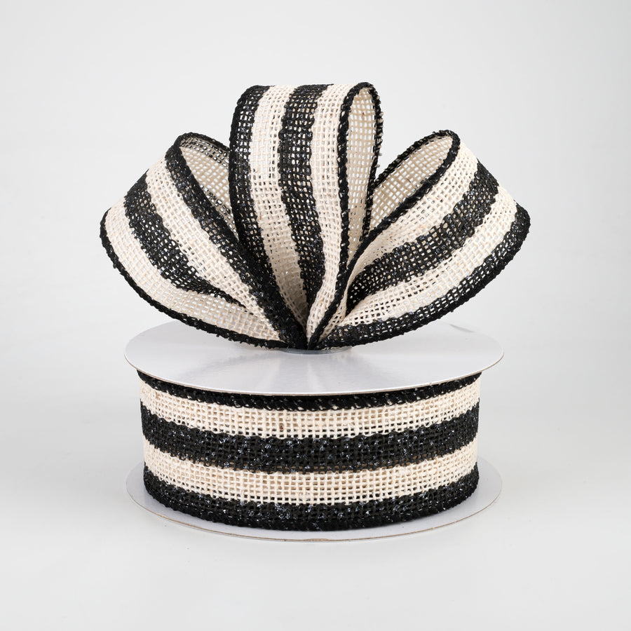 1.5" Ivory Striped Burlap Ribbon: Black (10 Yards) Lifestyle Photo
