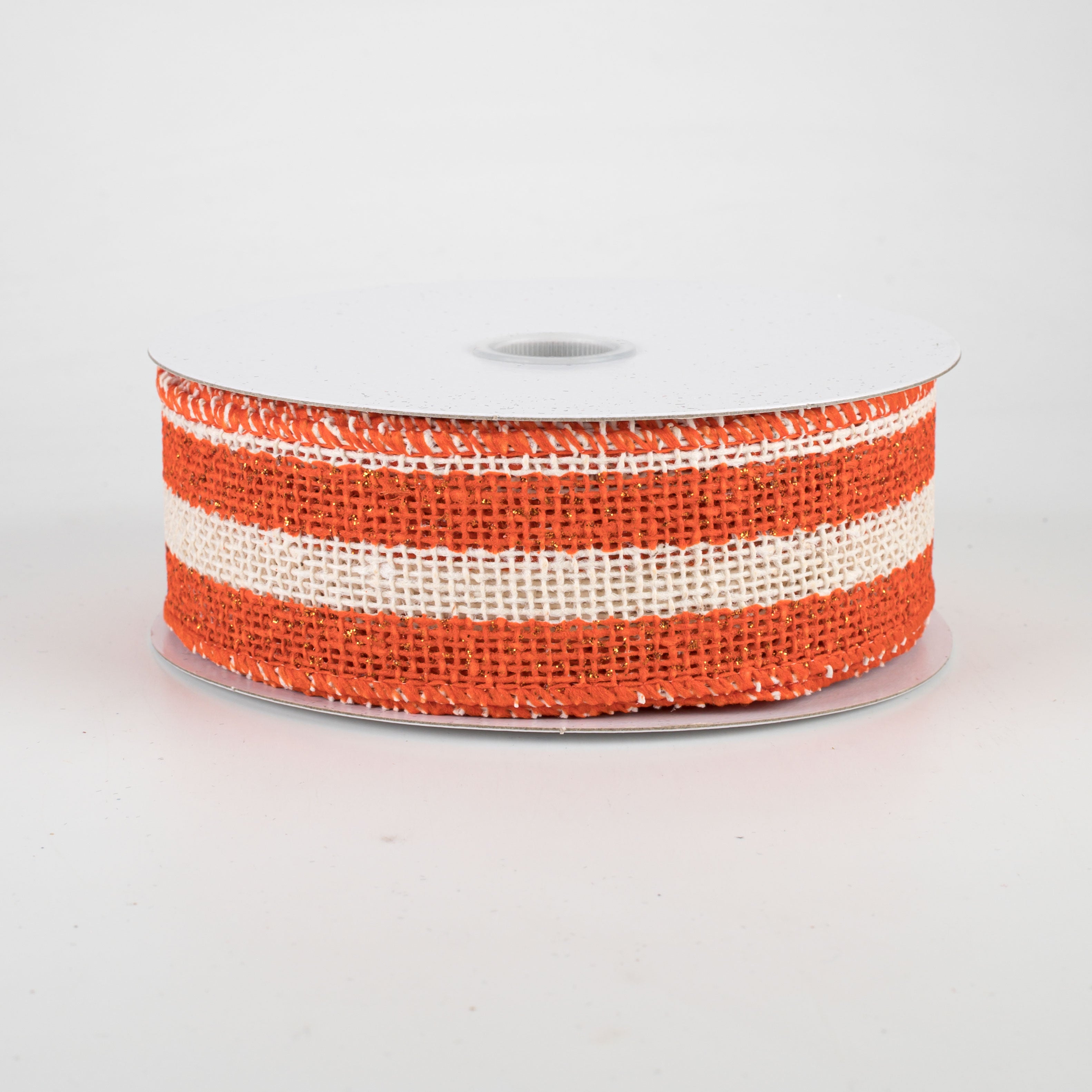 1.5" Ivory Striped Burlap Ribbon: Orange (10 Yards)