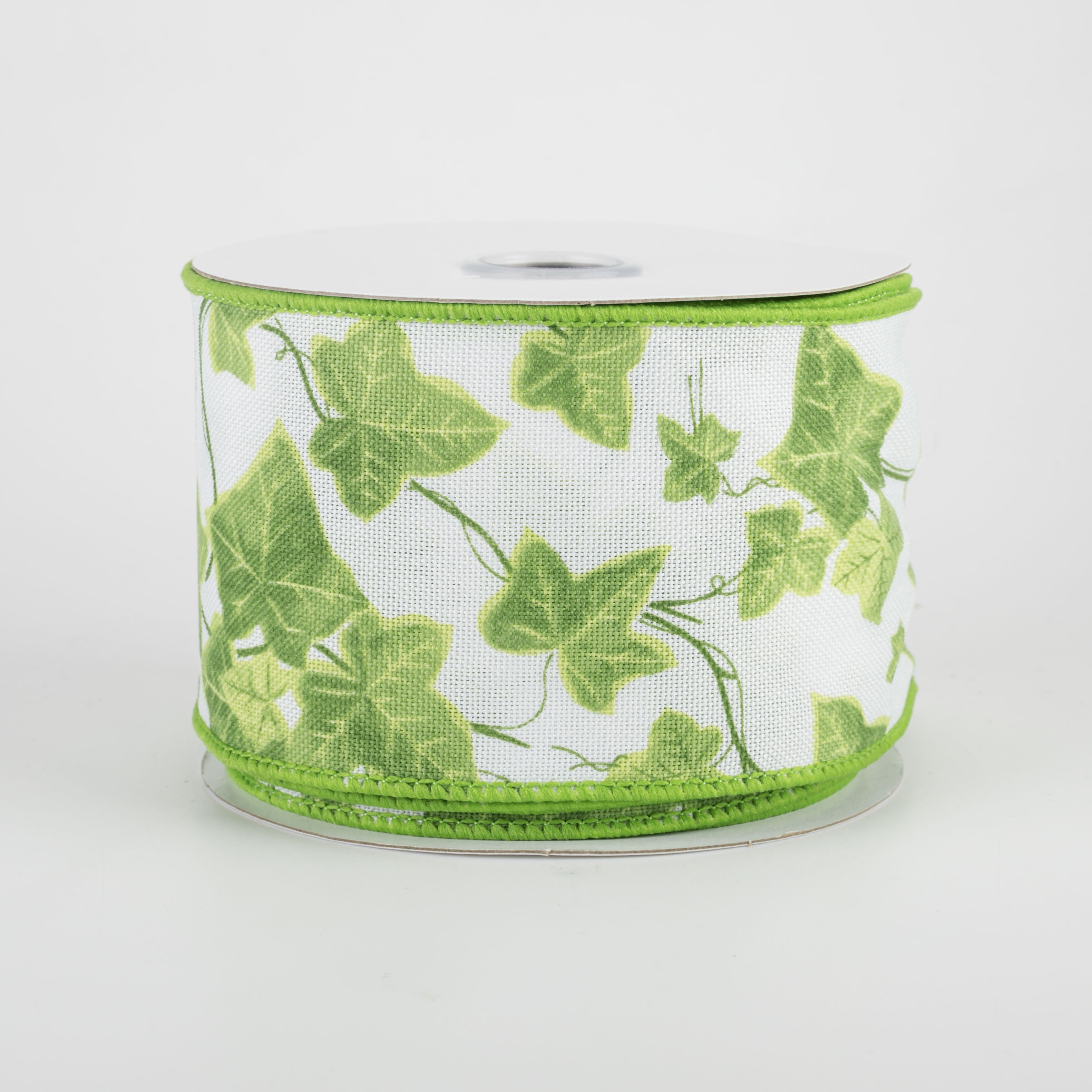 2.5" Ivy Leaves Ribbon: White (10 Yards)
