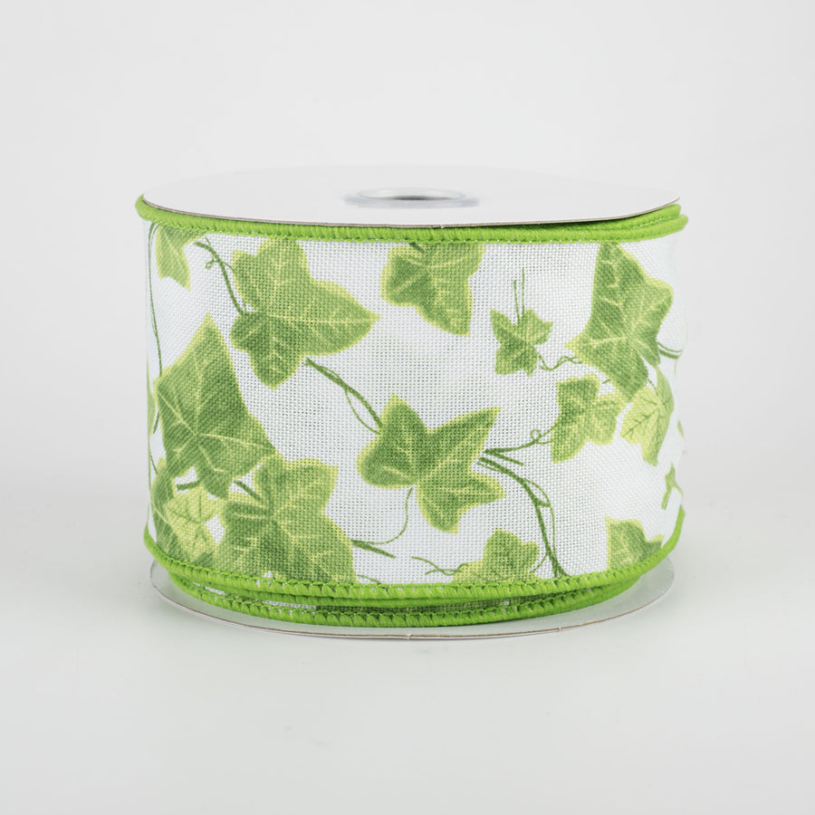 2.5" Ivy Leaves Ribbon: White (10 Yards)