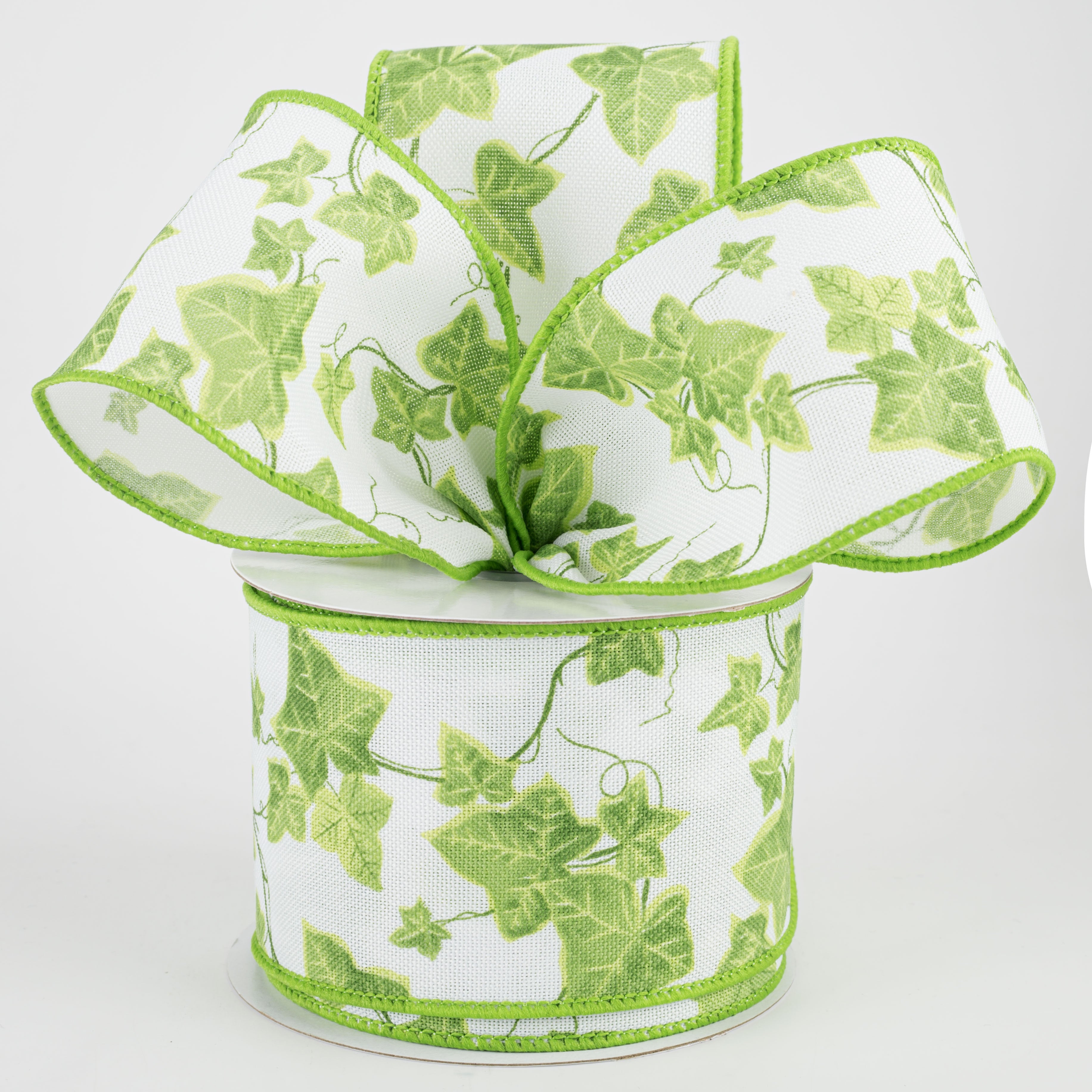 2.5" Ivy Leaves Ribbon: White (10 Yards) Lifestyle Photo