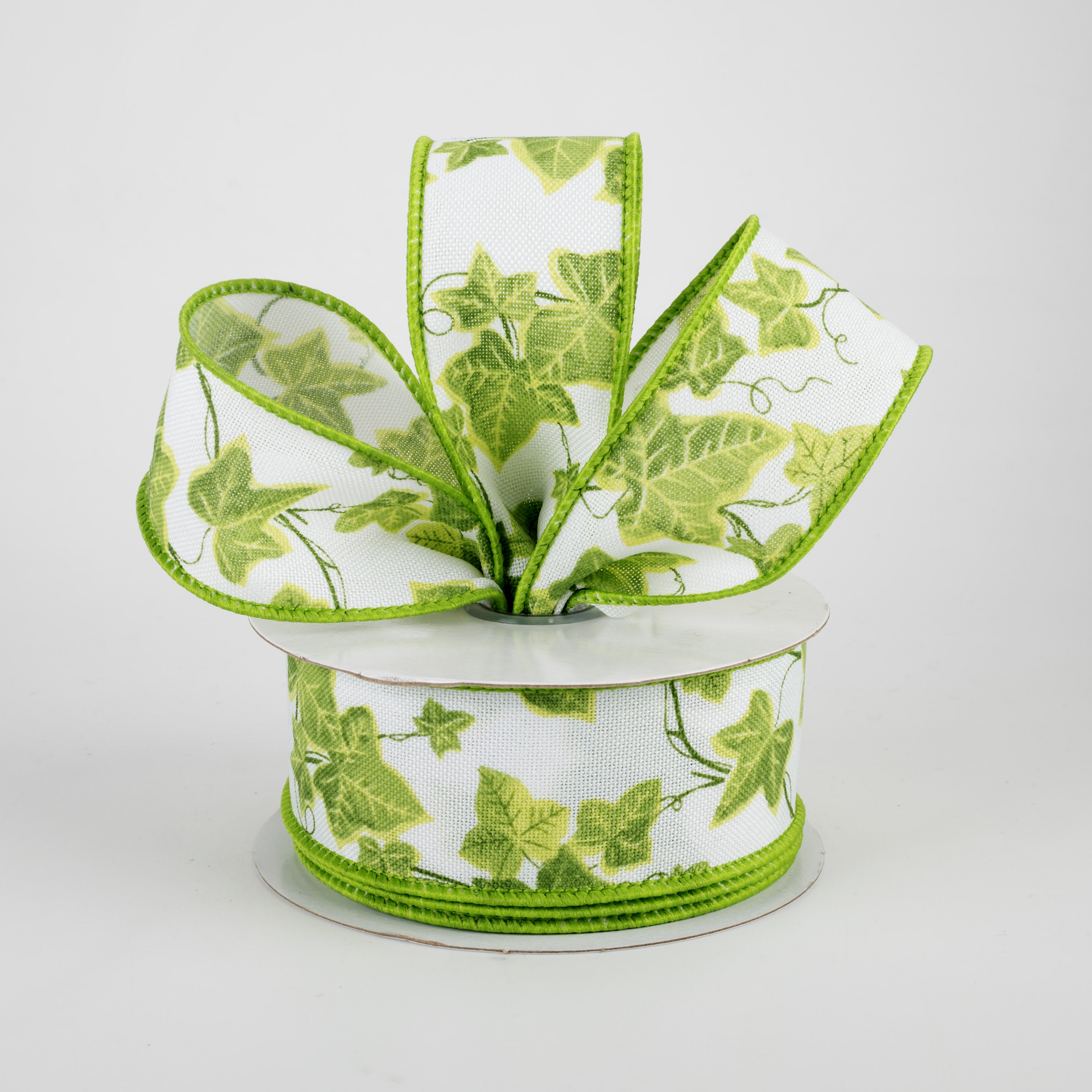 1.5" Ivy Leaves Ribbon: White (10 Yards) Lifestyle Photo