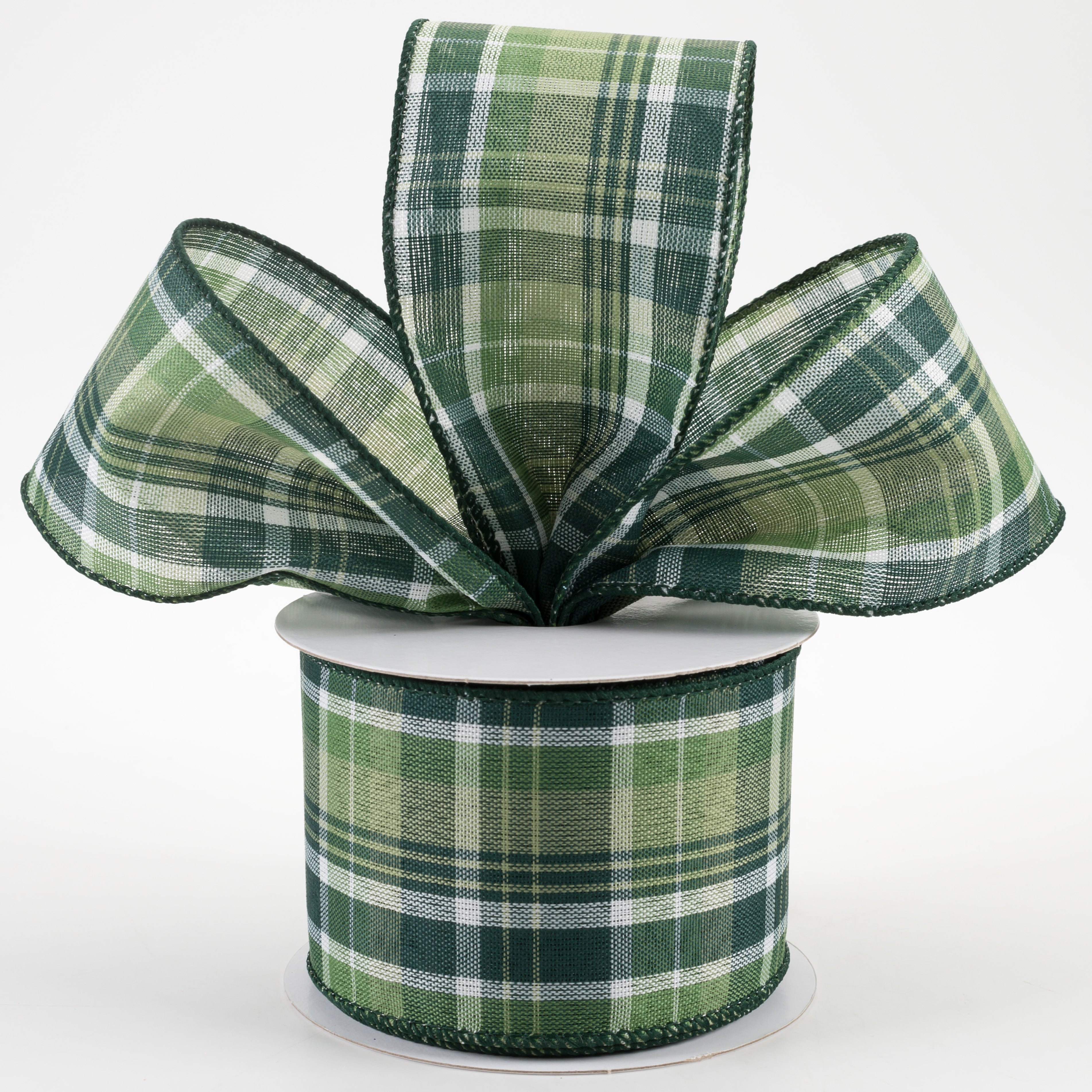 2.5" Jamie Plaid Ribbon: Moss, Sage, Hunter Green (10 Yards) Lifestyle Photo