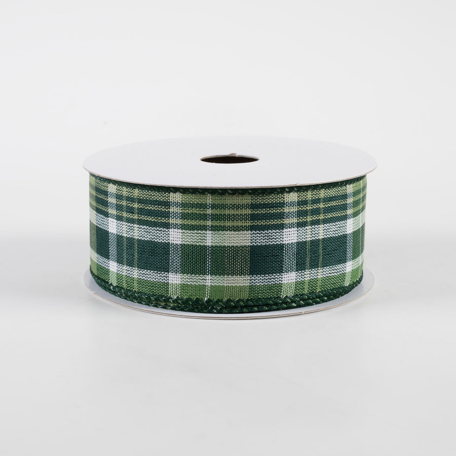 1.5" Jamie Plaid Ribbon: Moss, Sage, Hunter Green (10 Yards)
