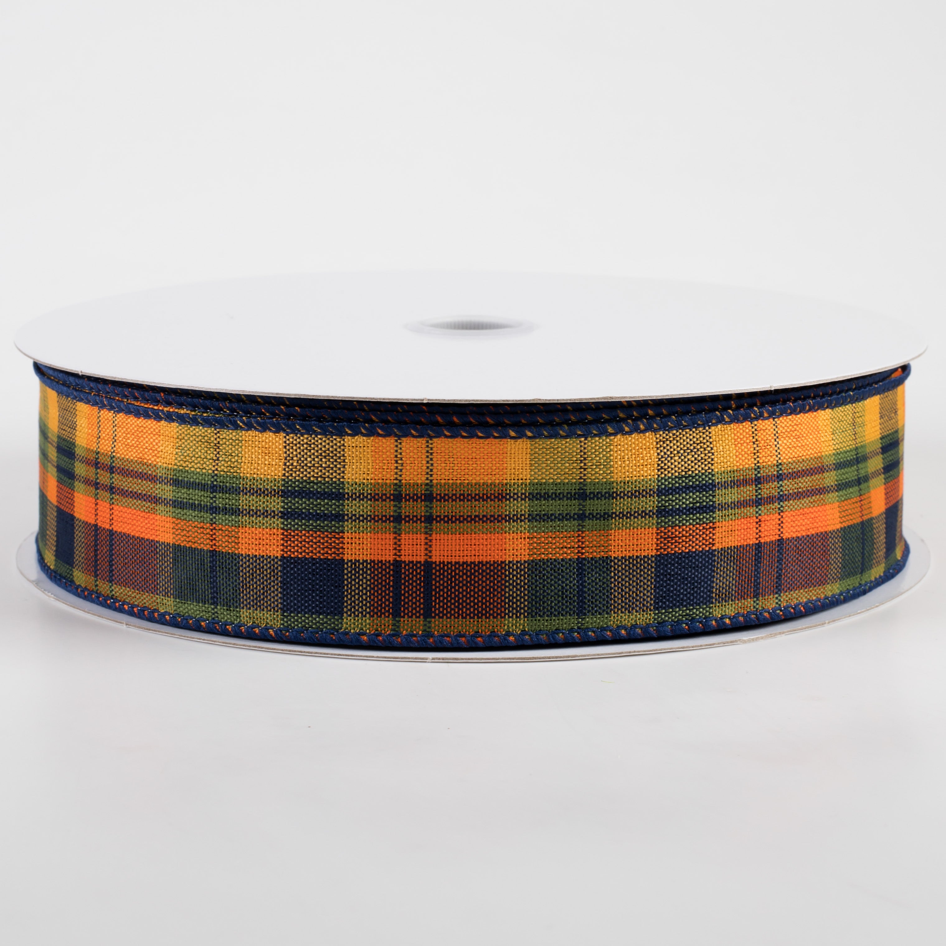 1.5" Jamie Plaid Ribbon: Orange, Navy, Green (50 Yards)
