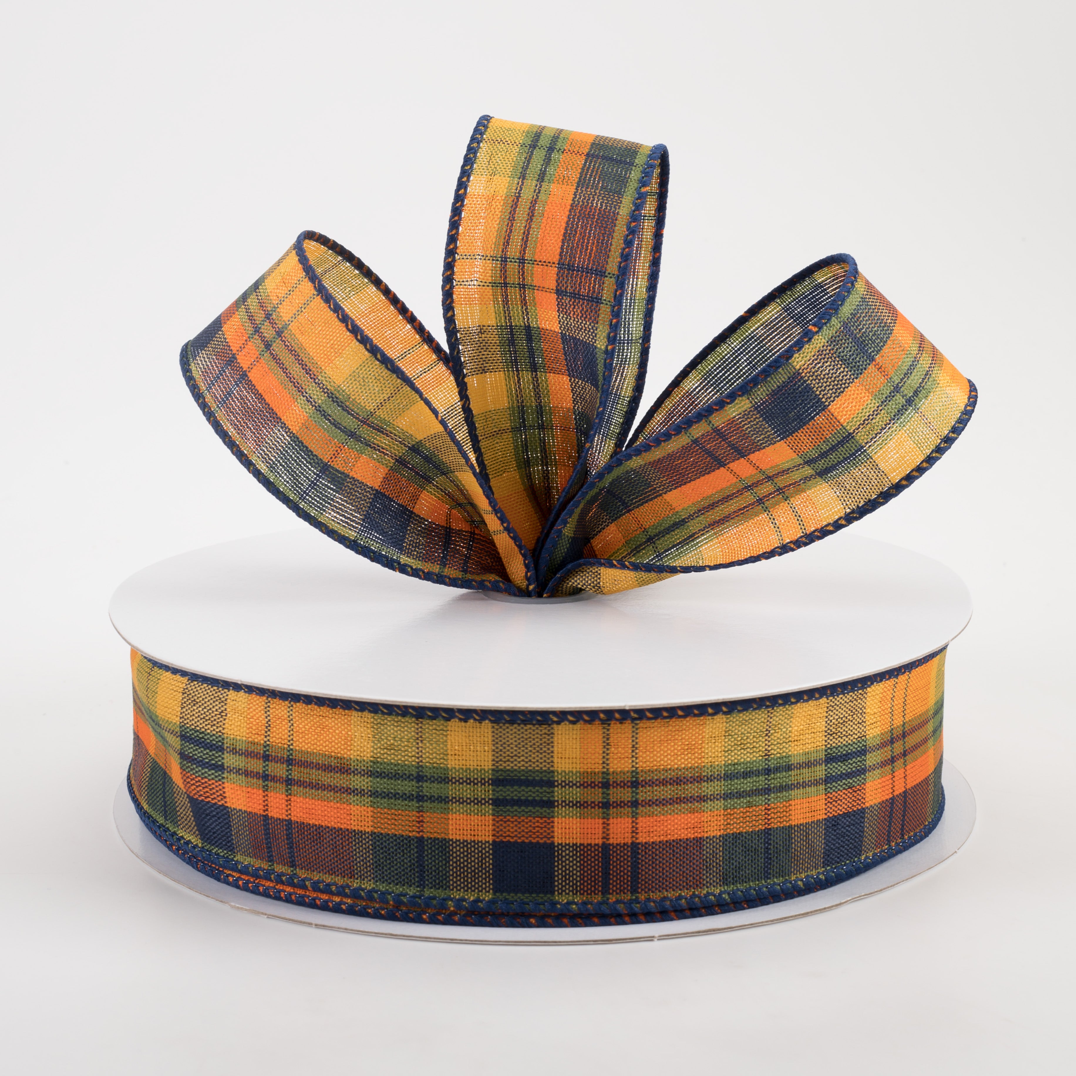 1.5" Jamie Plaid Ribbon: Orange, Navy, Green (50 Yards) Lifestyle Photo