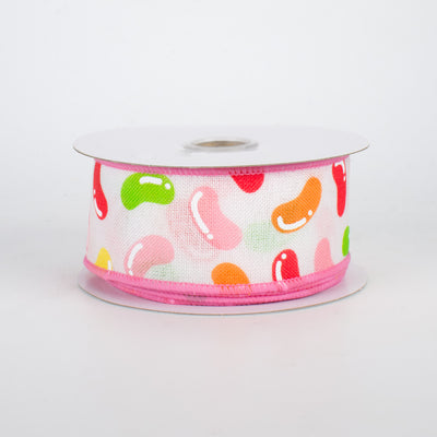 1.5" Jelly Beans Ribbon: Pink & White (10 Yards)