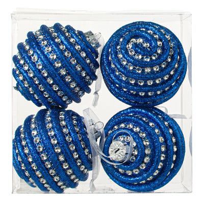 4" Jewel Ball Ornament: Blue & Silver (Box of 4) Item Number: 156077